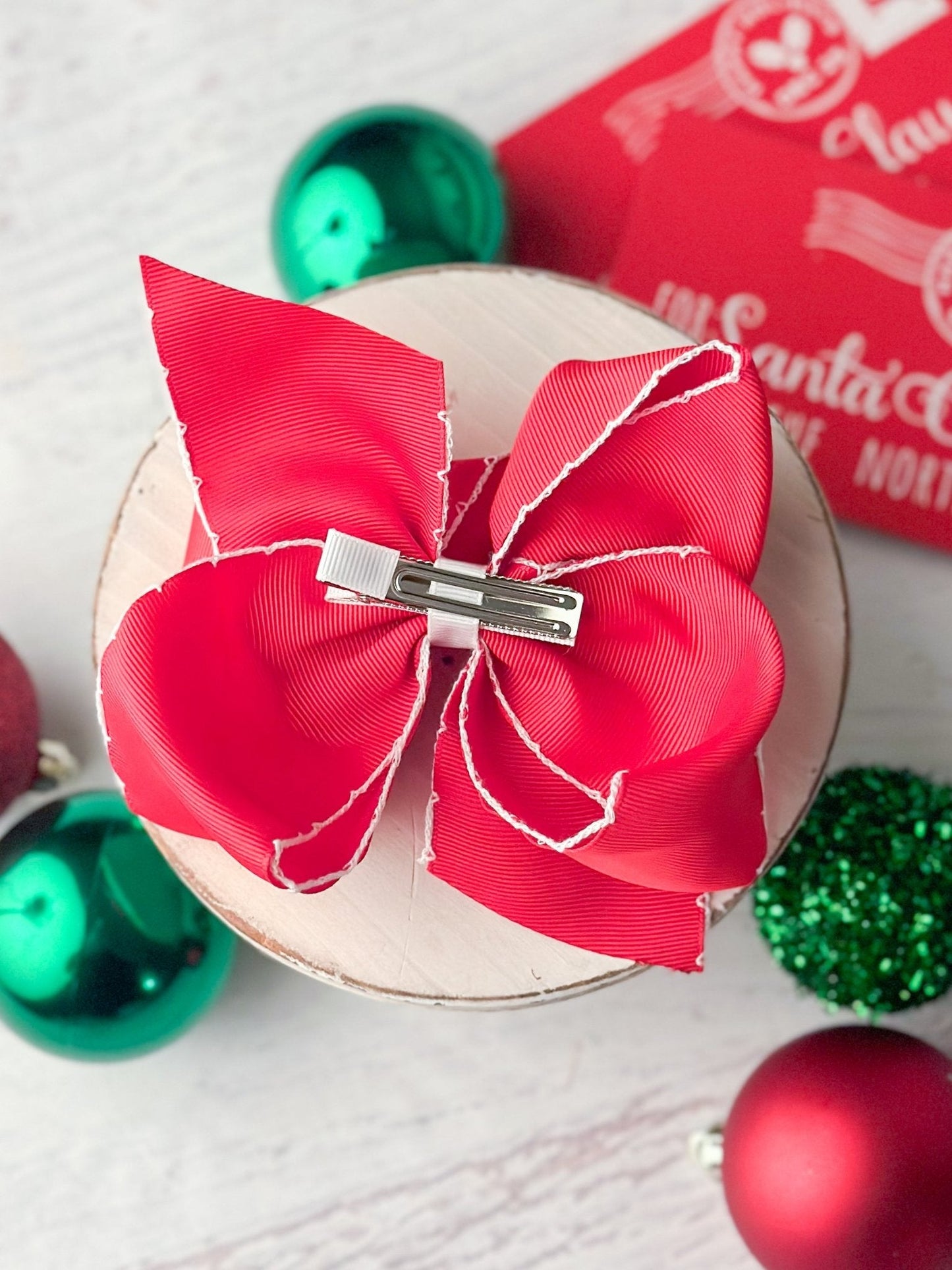 Red with White Moonstitch Hair Bow