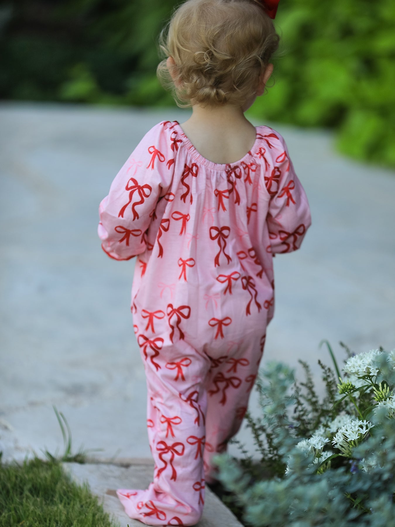 Christmas Bow Print Baby Girls Romper