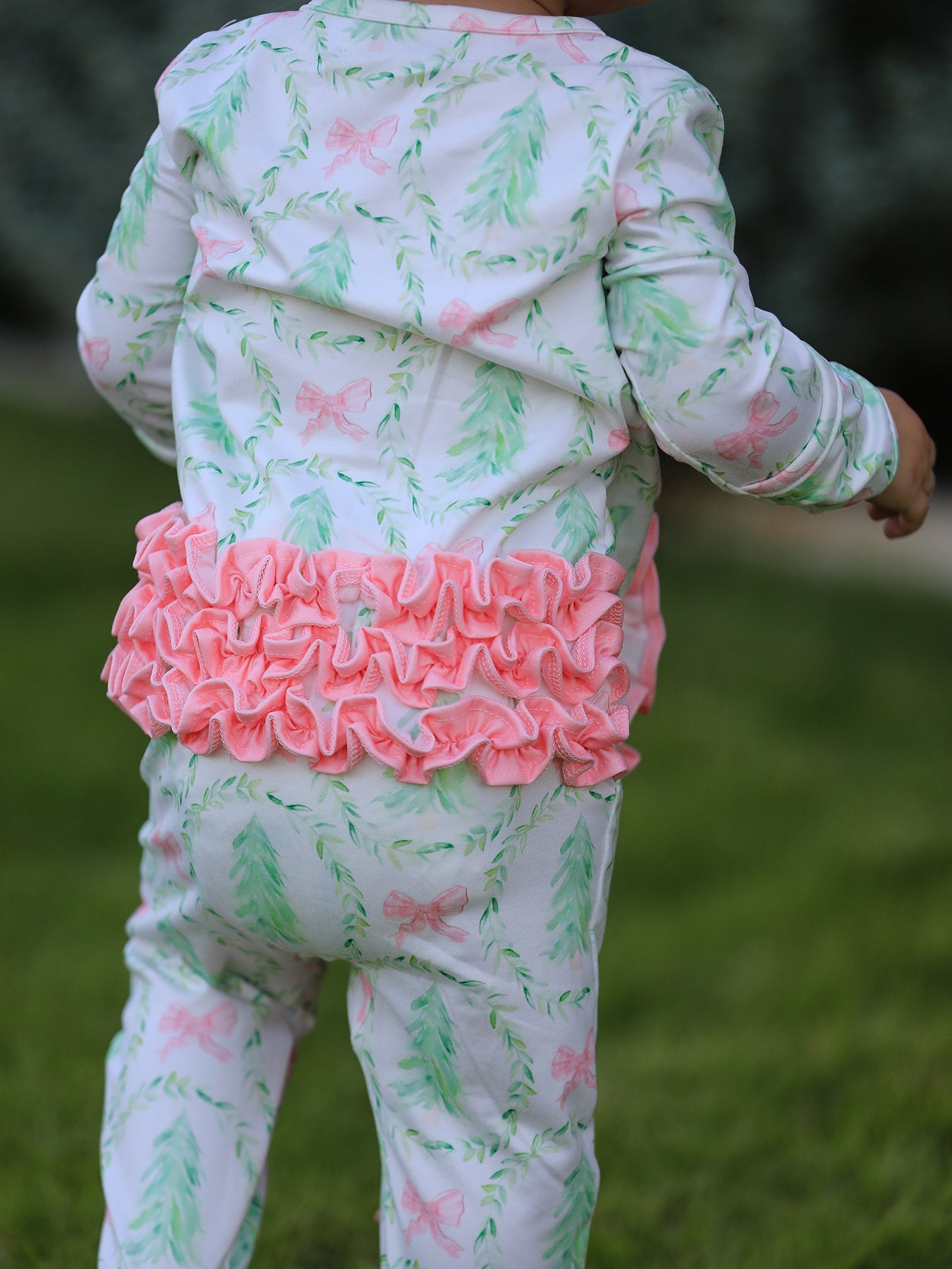 PREORDER Christmas Tree Wreath Print Long Sleeve Zip Baby Girls Romper