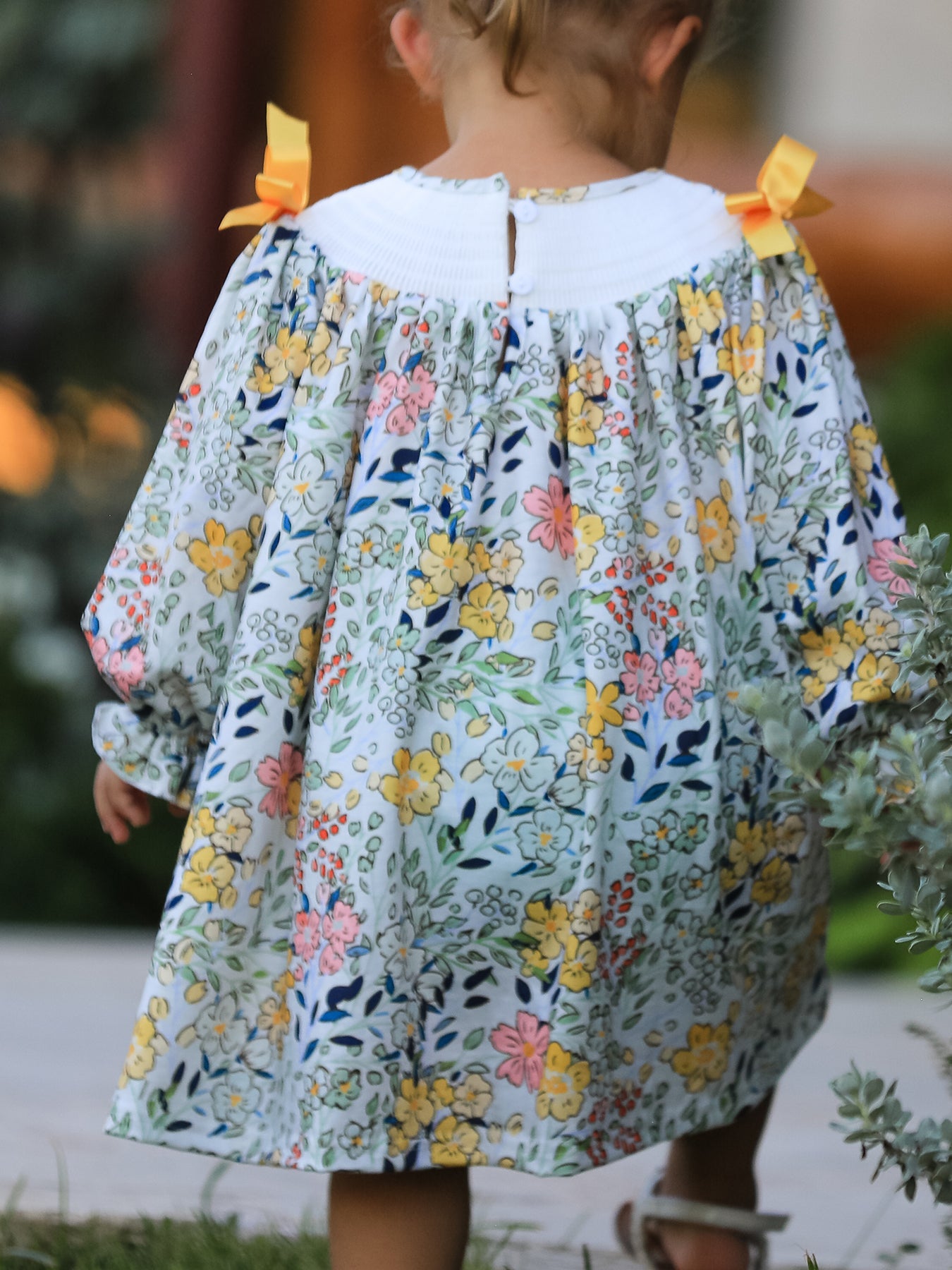Fall Embroidery Smocking Bow Floral Leaf Baby Girls Dress