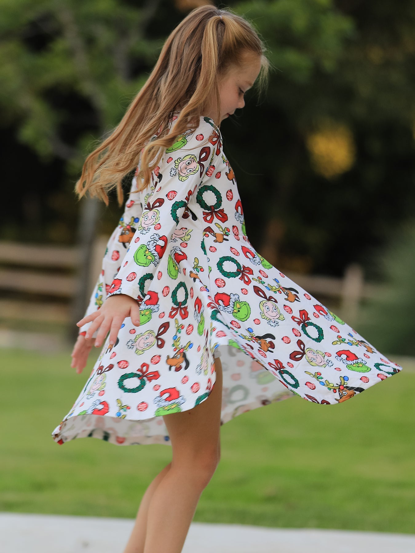 Winter Christmas Character Colorful Print Girls Dress