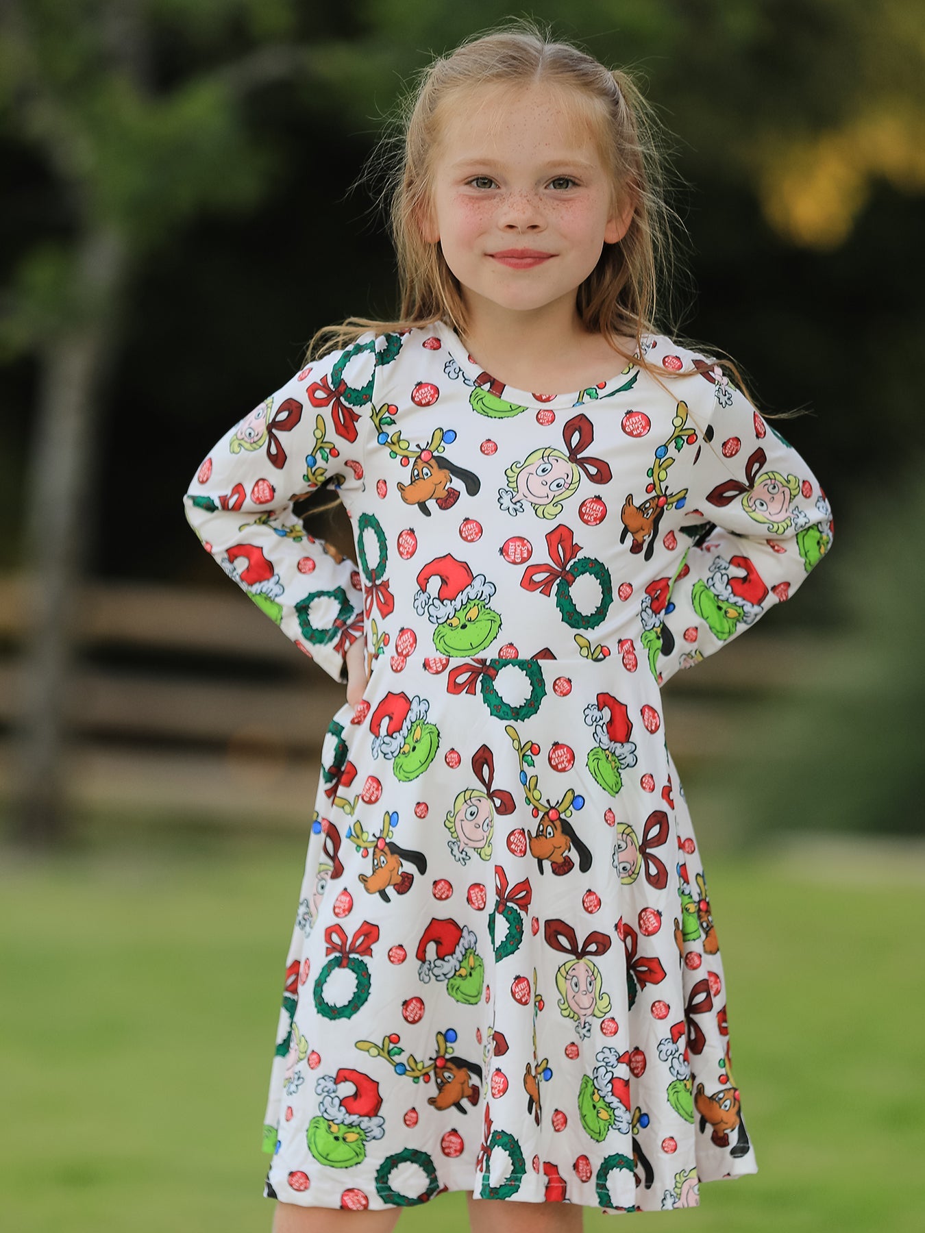 Winter Christmas Character Colorful Print Girls Dress