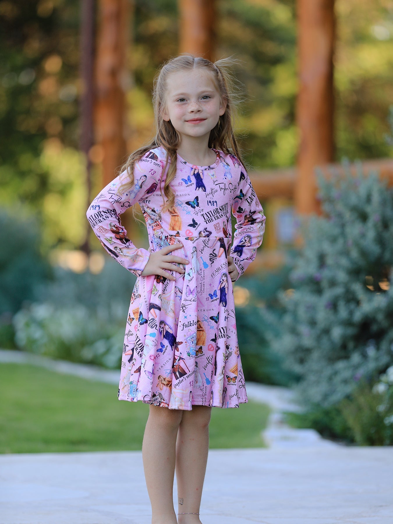 Christmas Ts Twirly Print Girls Milk Silk Dress:Musical Journey in Style