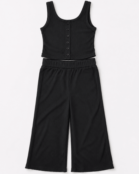 Rhea Ribbed Wide Leg Pants - Black