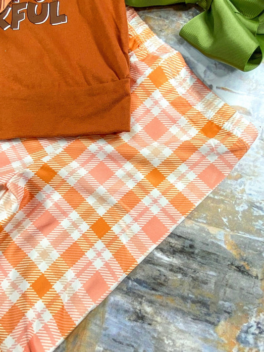 Thankful Bow Plaid Bell Bottom Set - FINAL SALE