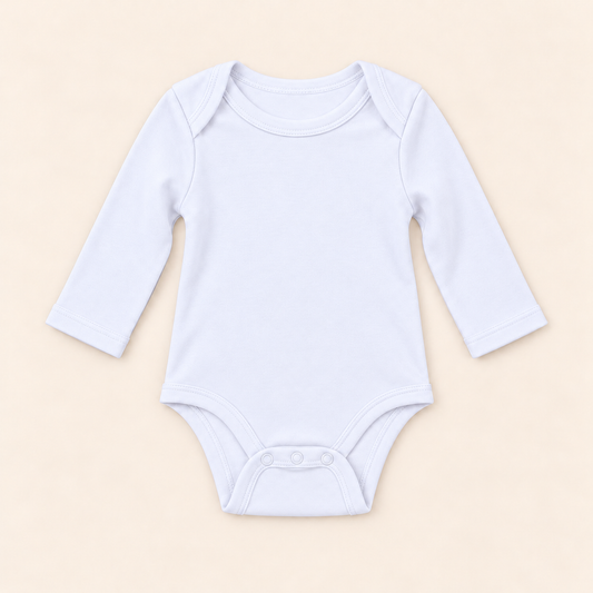 Unisex Long Sleeve Lap Shoulder Bodysuit – Cotton Blank for Embroidery & Boutique | 4 Colors | Newborn–18M