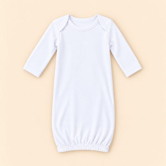 Unisex Long Sleeve Baby Gown – Cotton Blank | 8 Colors | Side Zipper | Embroidery & Monogram Ready