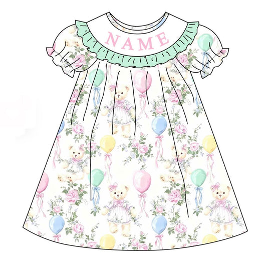 PO- CUSTOM Smocked Teddy Bear Birthday Wishes Dress