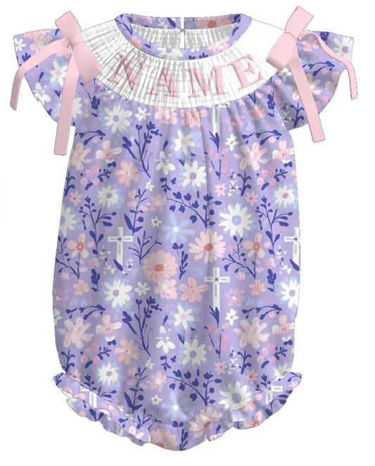PO- CUSTOM SMOCKED LILAC FLORAL EASTER BUBBLE