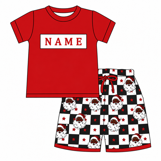 PO- CUSTOM Checkered Santa Boys Shorts Set