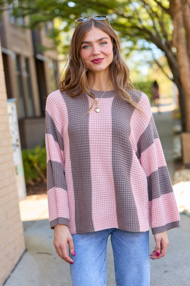 A Rare Find Pink/Brown Vertical Striped Sweater