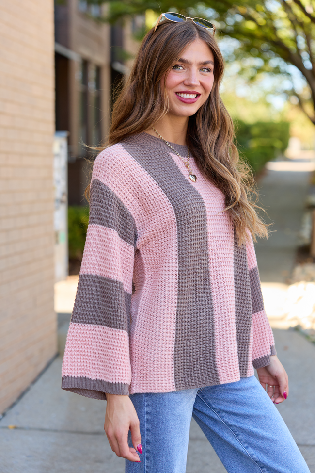 A Rare Find Pink/Brown Vertical Striped Sweater