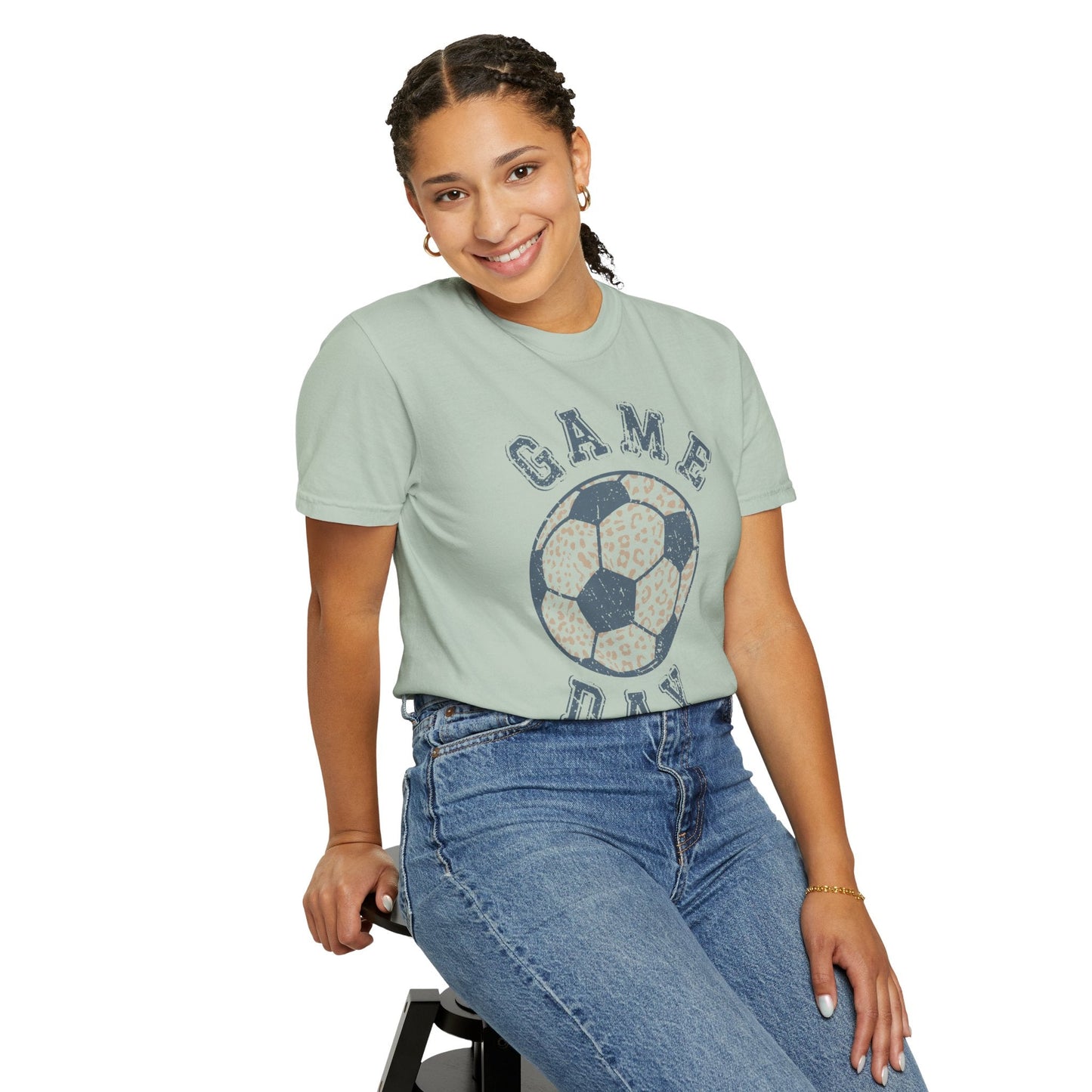 Adult Heavy Cotton Comfort Colors Soccer Game Day Leopard Hive Tee