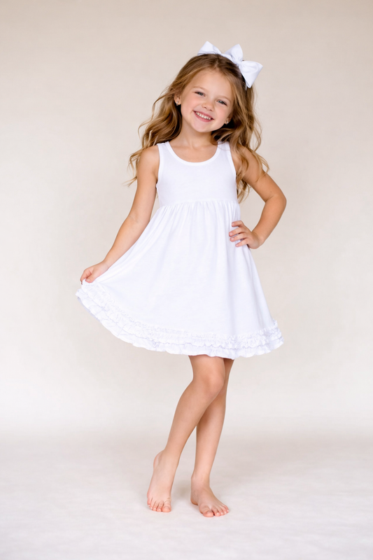 Girl's Tank Empire Waist Dress – Cotton Blank for Embroidery & Boutique | 3 Colors | Sizes 12M–10