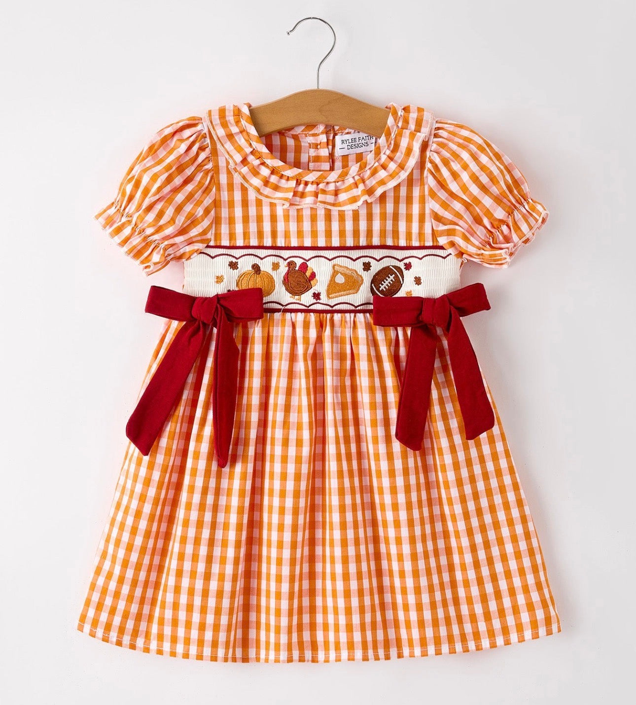 RTS- Orange checkered Thanksgiving dress