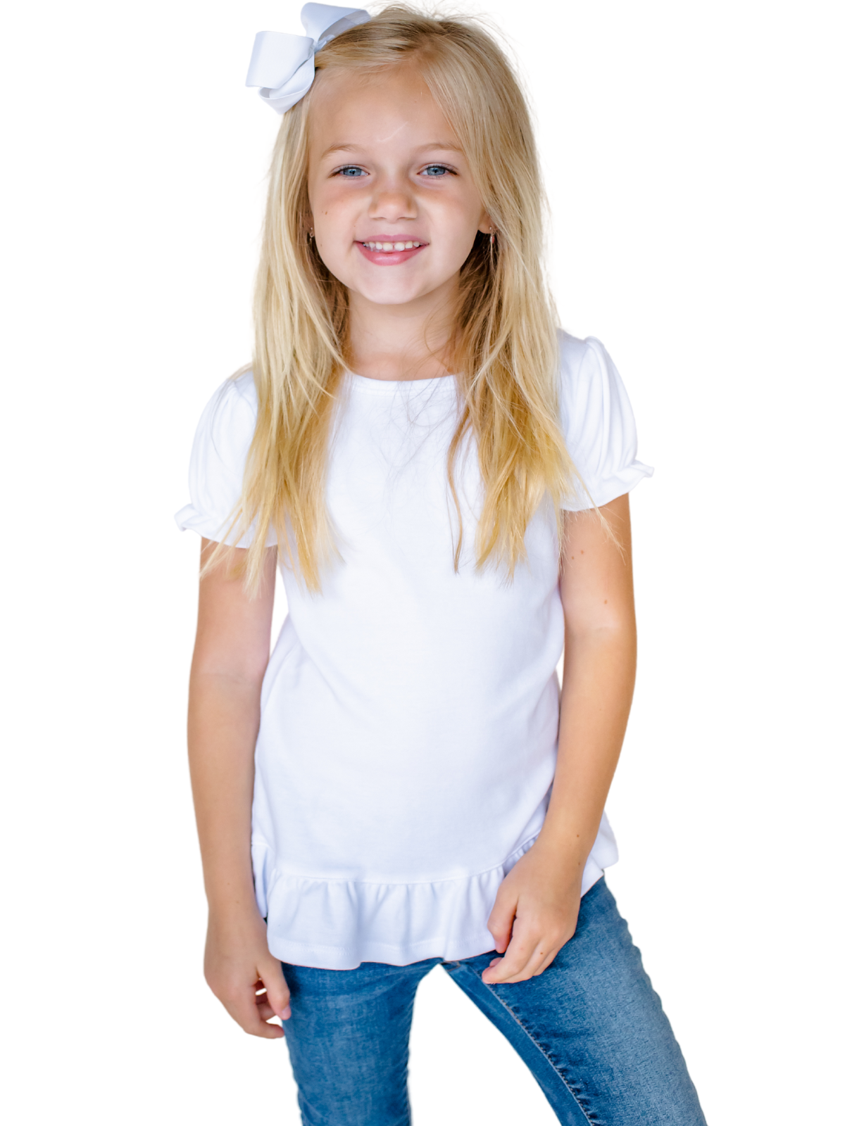 Girl's Poly/Cotton Shirt – White Blank | Tank, Ruffle & Puff Sleeve Styles | Sizes 12m–12Y