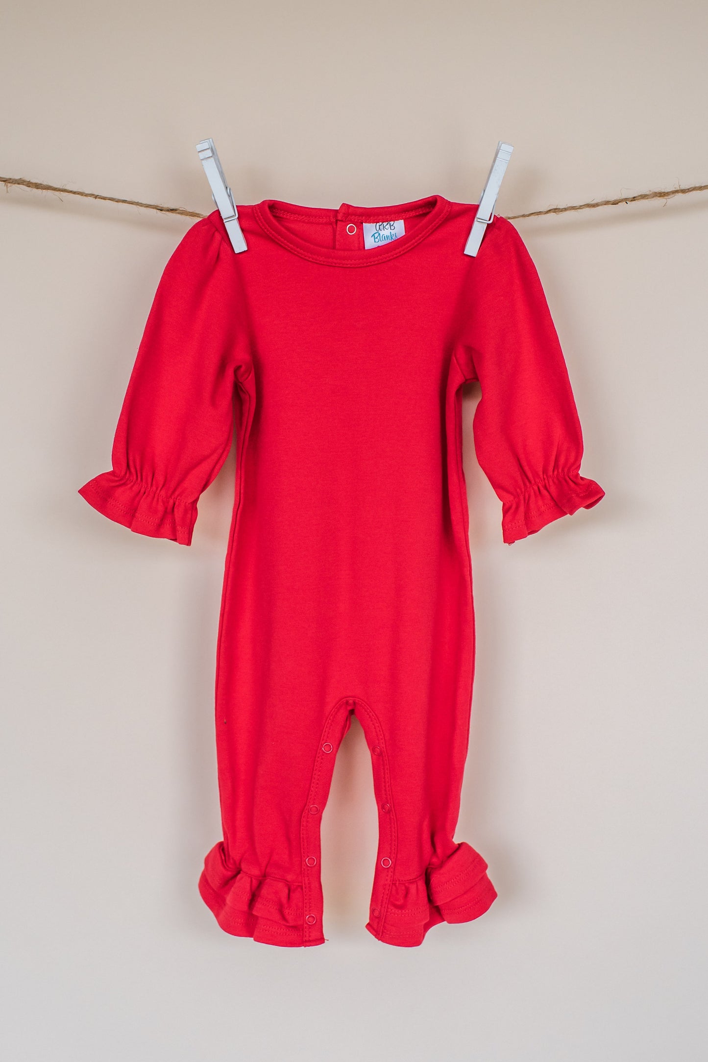 Long Sleeve Ruffle Romper – Girls Cotton Blank | 6 Colors | Embroidery & Boutique | 0-3M–2T