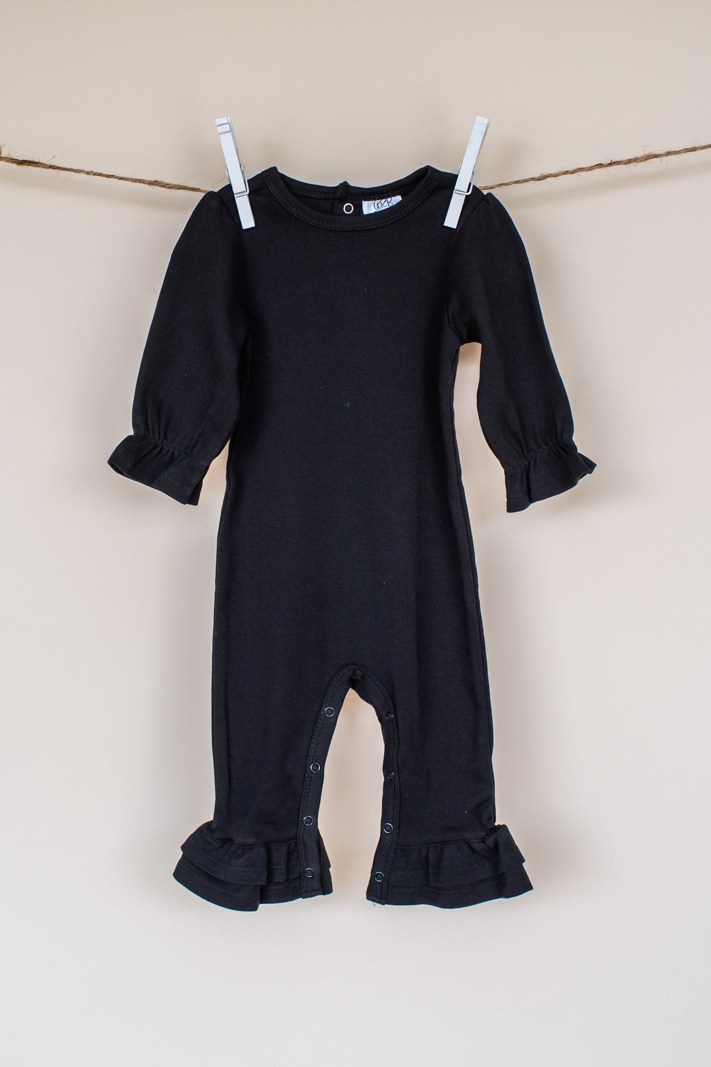 Long Sleeve Ruffle Romper – Girls Cotton Blank | 6 Colors | Embroidery & Boutique | 0-3M–2T