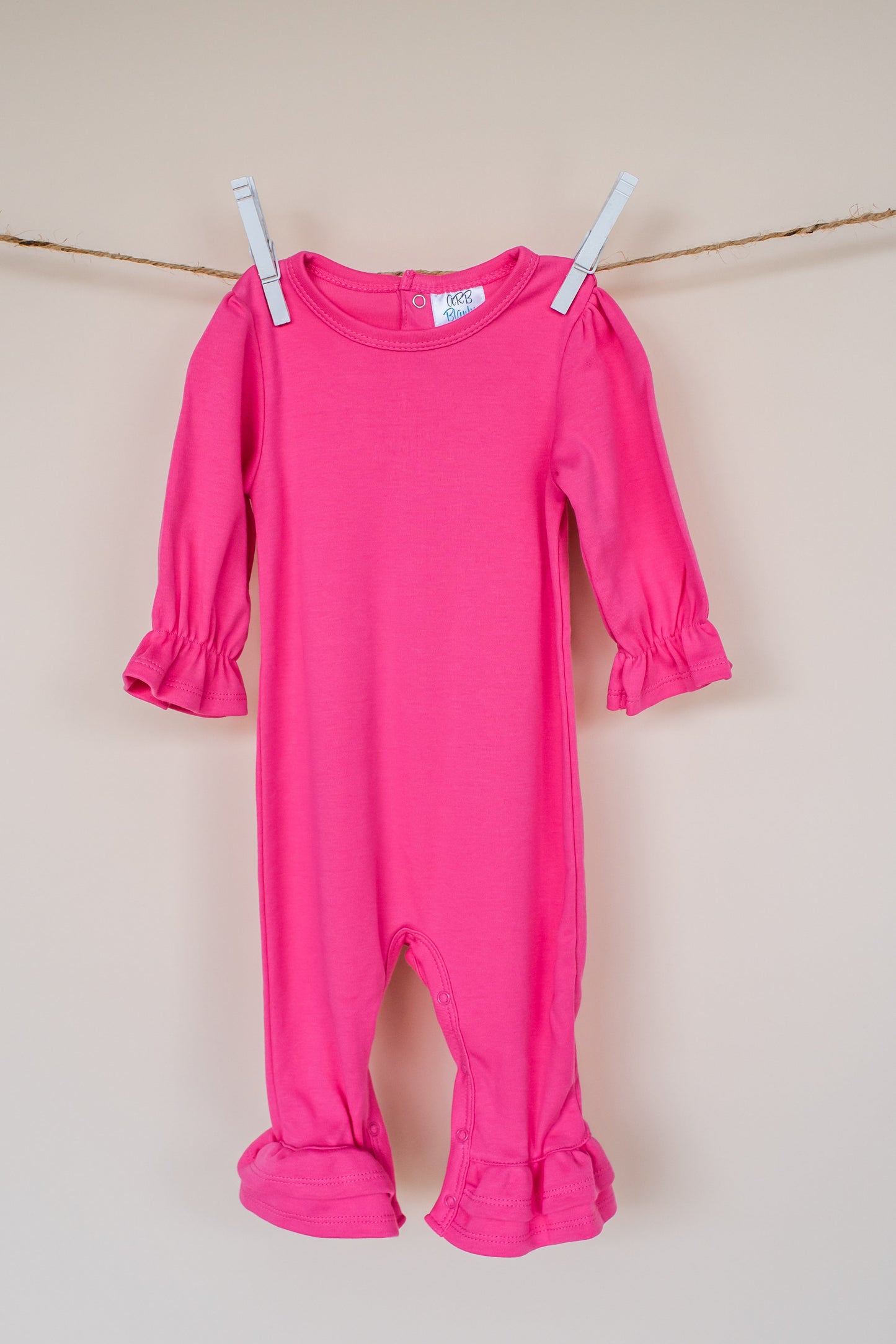 Long Sleeve Ruffle Romper – Girls Cotton Blank | 6 Colors | Embroidery & Boutique | 0-3M–2T
