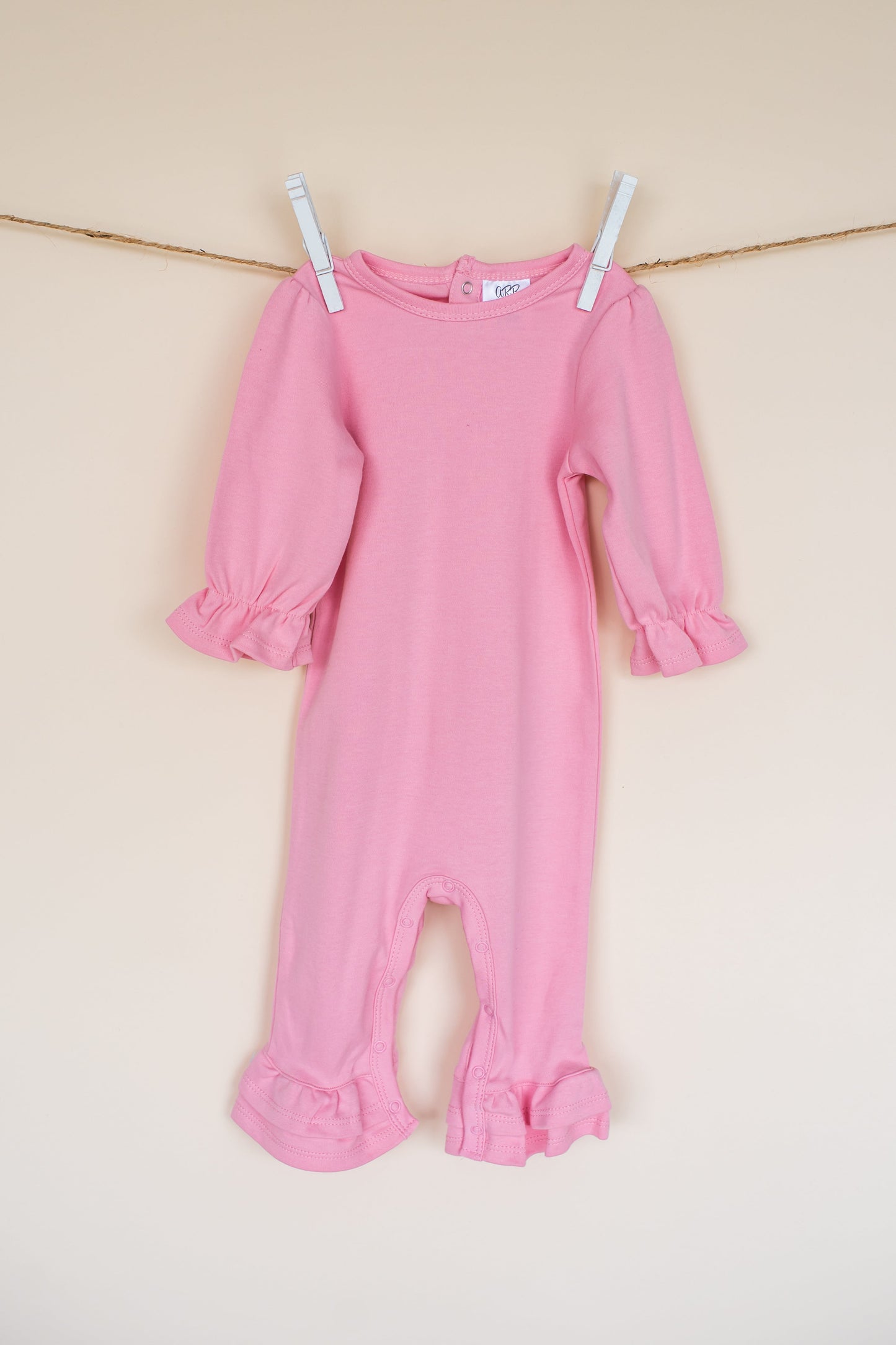 Long Sleeve Ruffle Romper – Girls Cotton Blank | 6 Colors | Embroidery & Boutique | 0-3M–2T