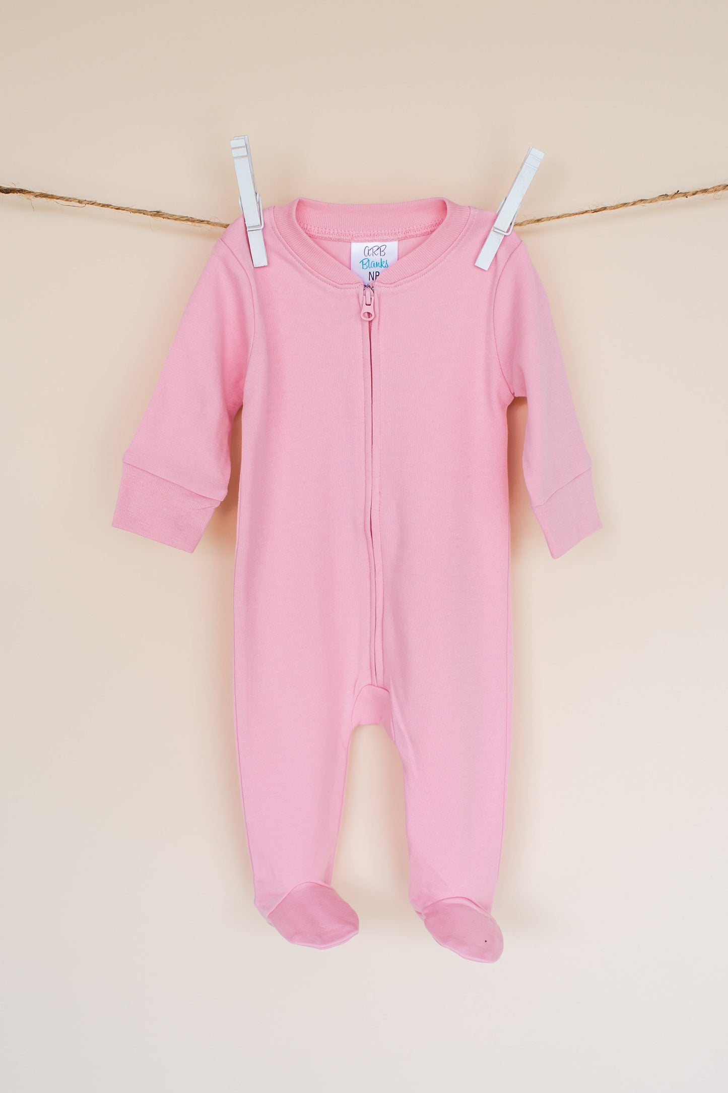 Unisex Zippered One Piece Footie – Cotton Blank | 3 Colors | Embroidery Ready | Newborn–18M
