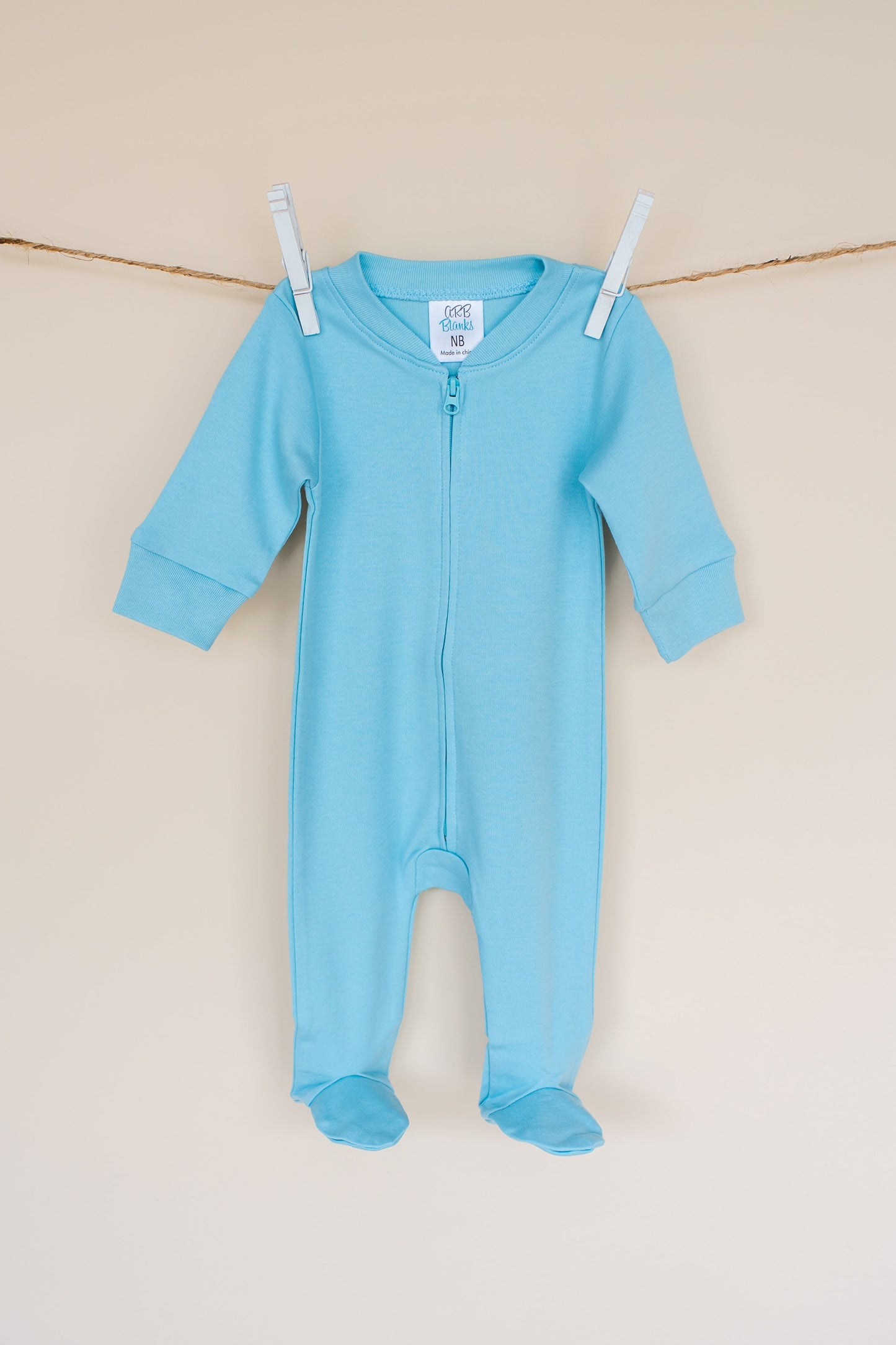 Unisex Zippered One Piece Footie – Cotton Blank | 3 Colors | Embroidery Ready | Newborn–18M