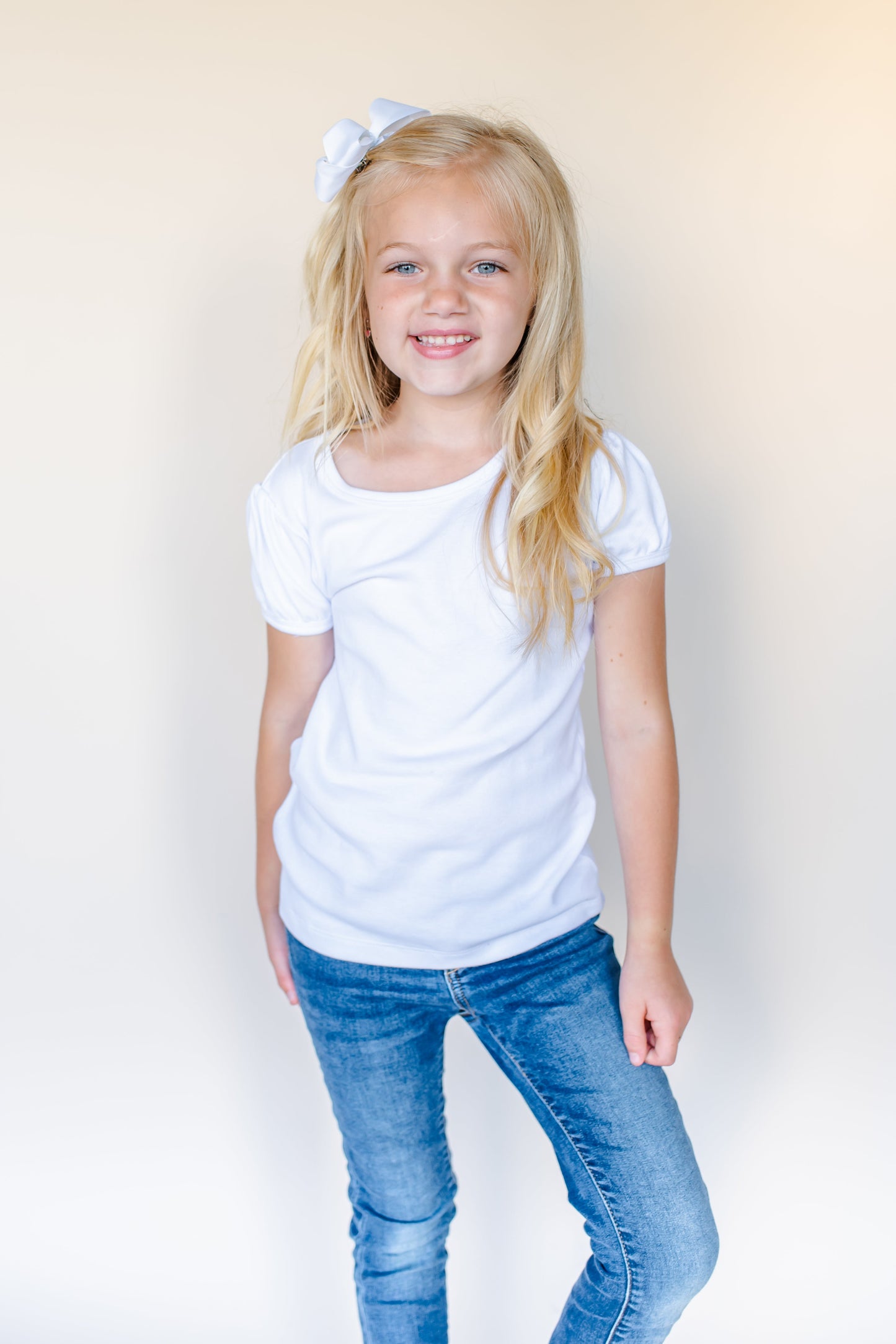 Girl's Poly/Cotton Shirt – White Blank | Tank, Ruffle & Puff Sleeve Styles | Sizes 12m–12Y