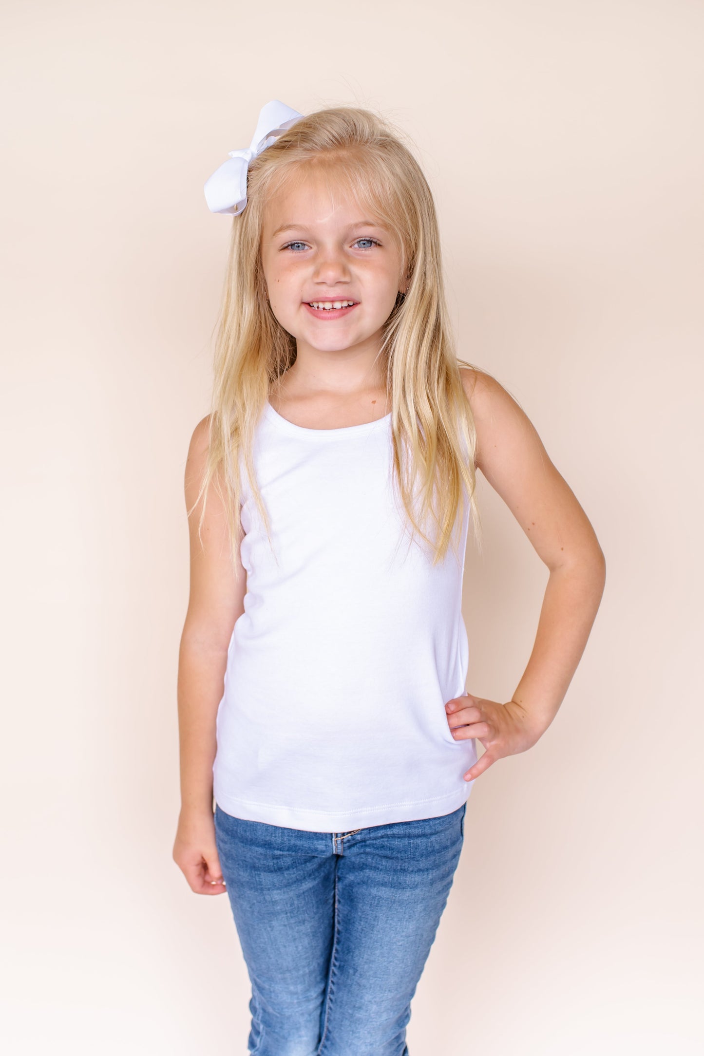 Girl's Poly/Cotton Shirt – White Blank | Tank, Ruffle & Puff Sleeve Styles | Sizes 12m–12Y