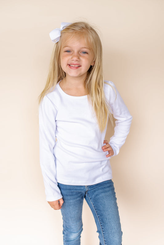 Girl's Long Sleeve Puff Shirt – Cotton Blank for Embroidery & Boutique | 4 Colors | Sizes 12M–12
