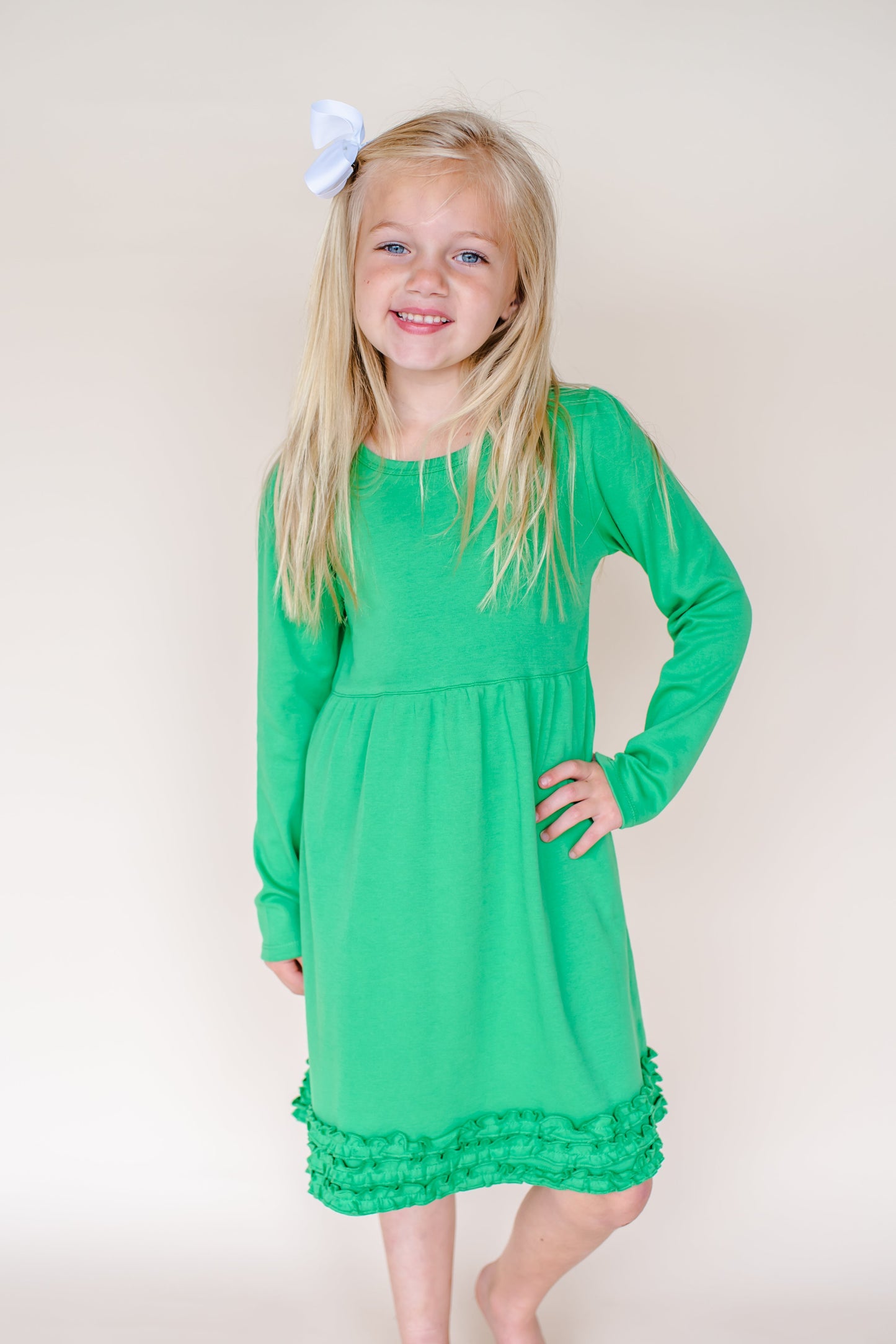 Girl's Long Sleeve Ruffle Empire Waist Dress (12M-Toddler)