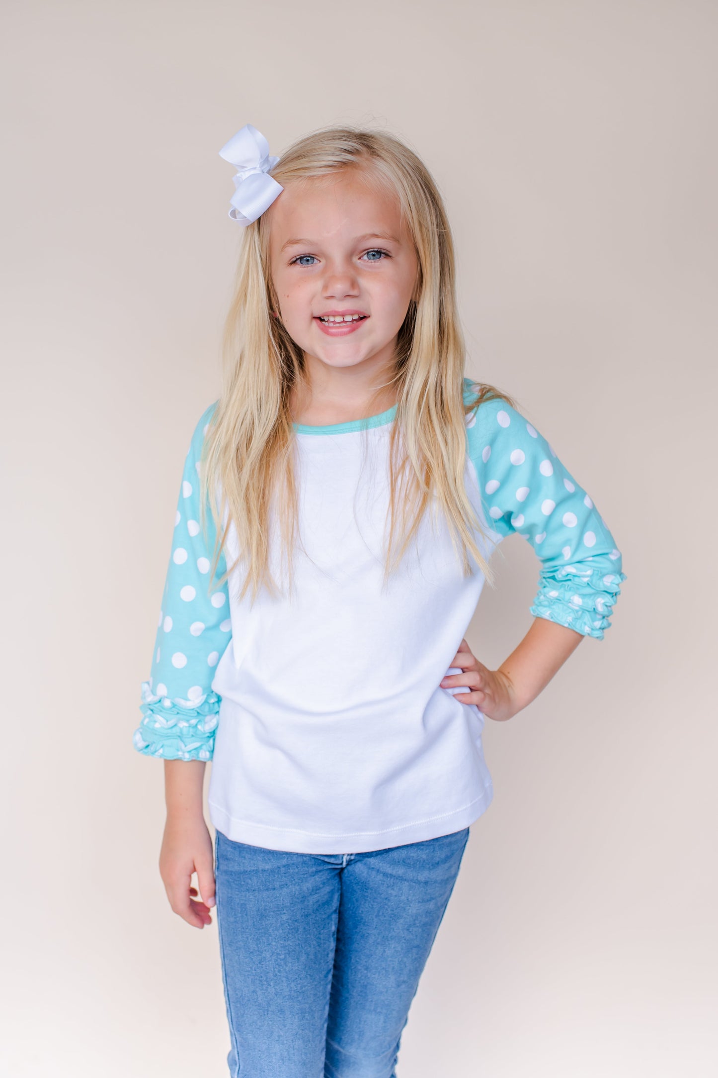Girl's Polka Dot Triple Ruffle Raglan