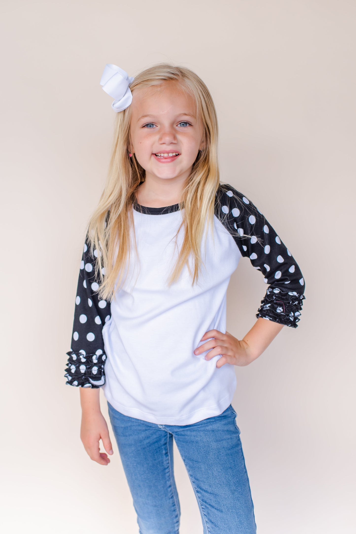 Girl's Polka Dot Triple Ruffle Raglan