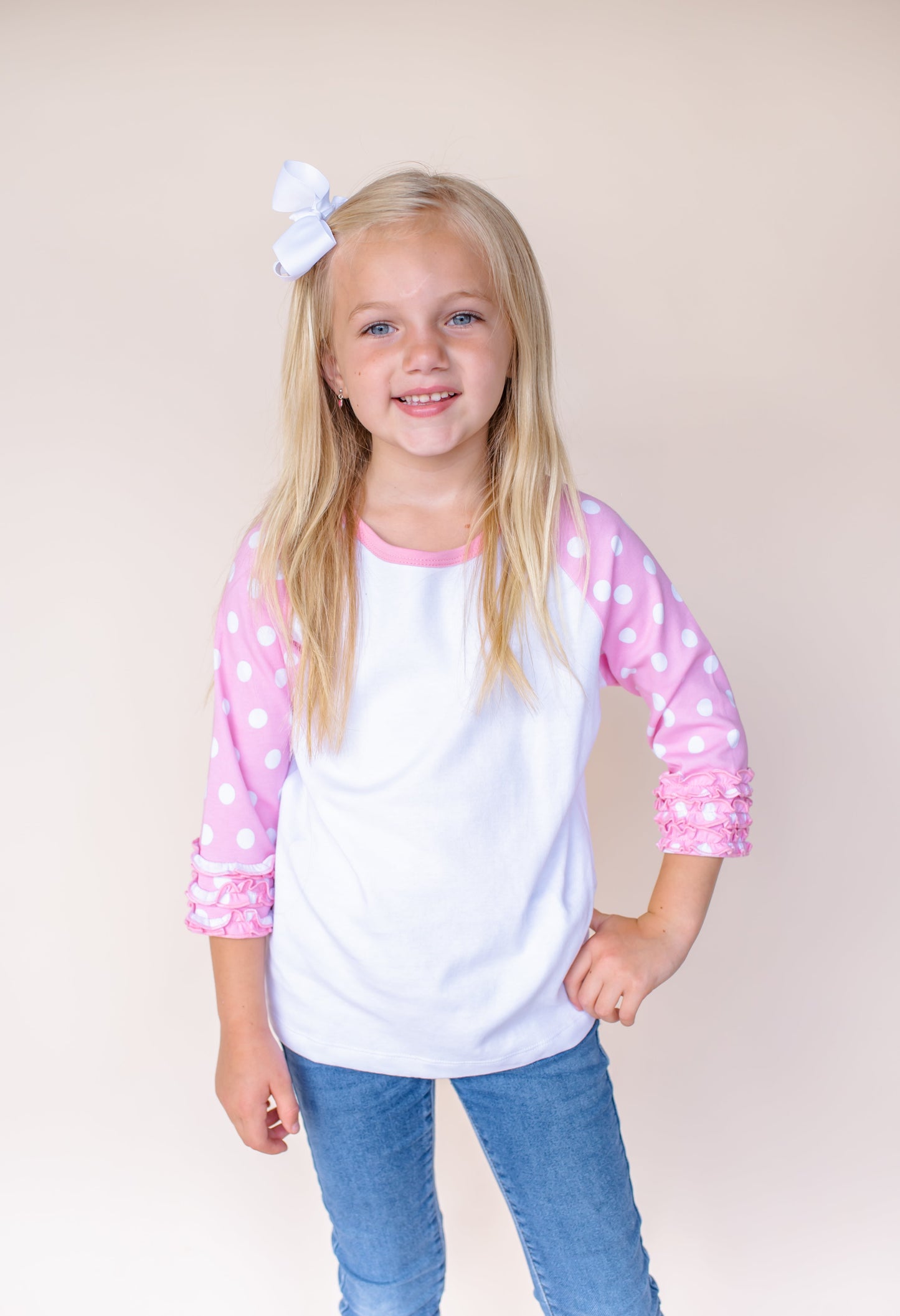 Girl's Polka Dot Triple Ruffle Raglan