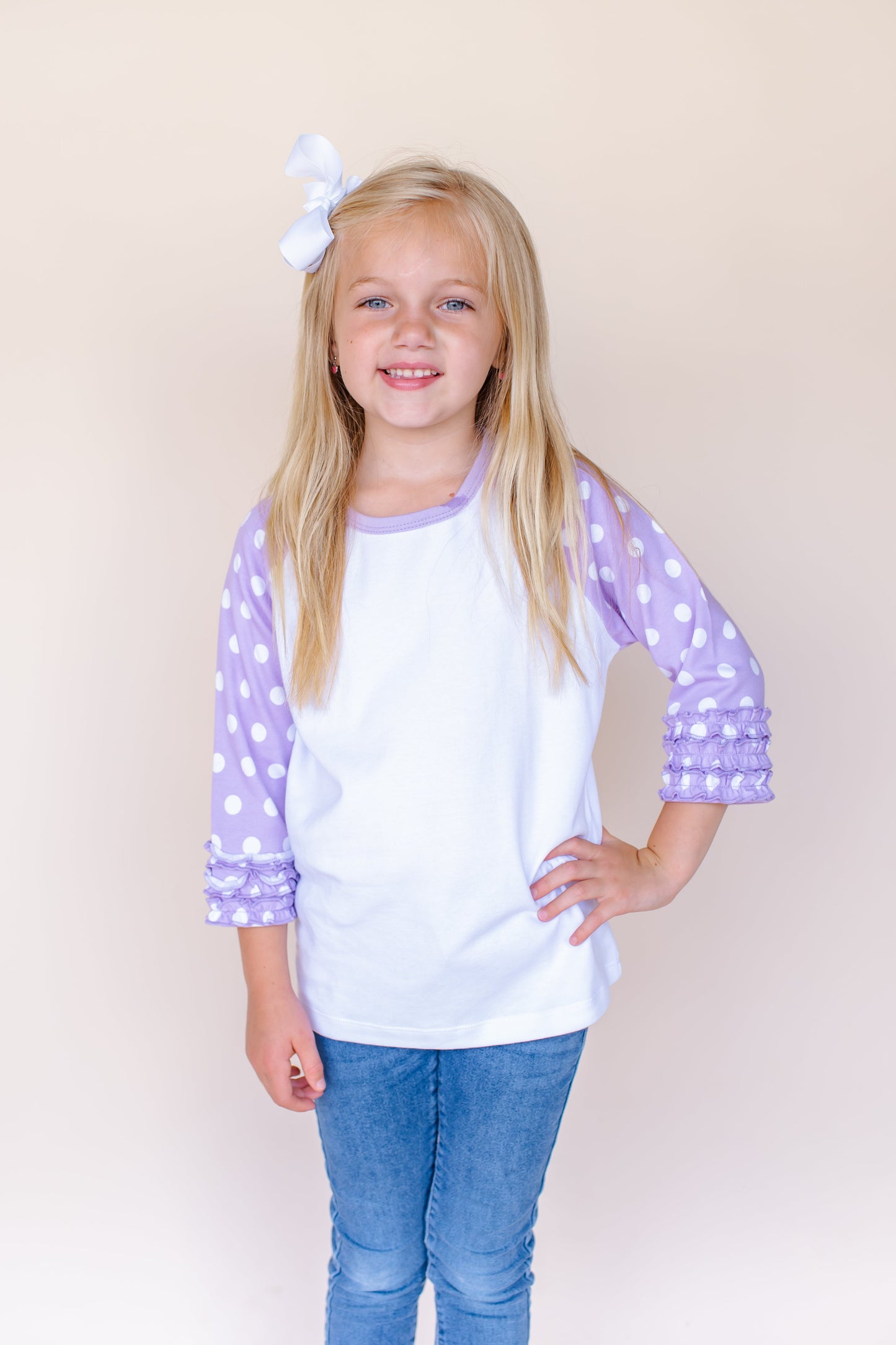 Girl's Polka Dot Triple Ruffle Raglan