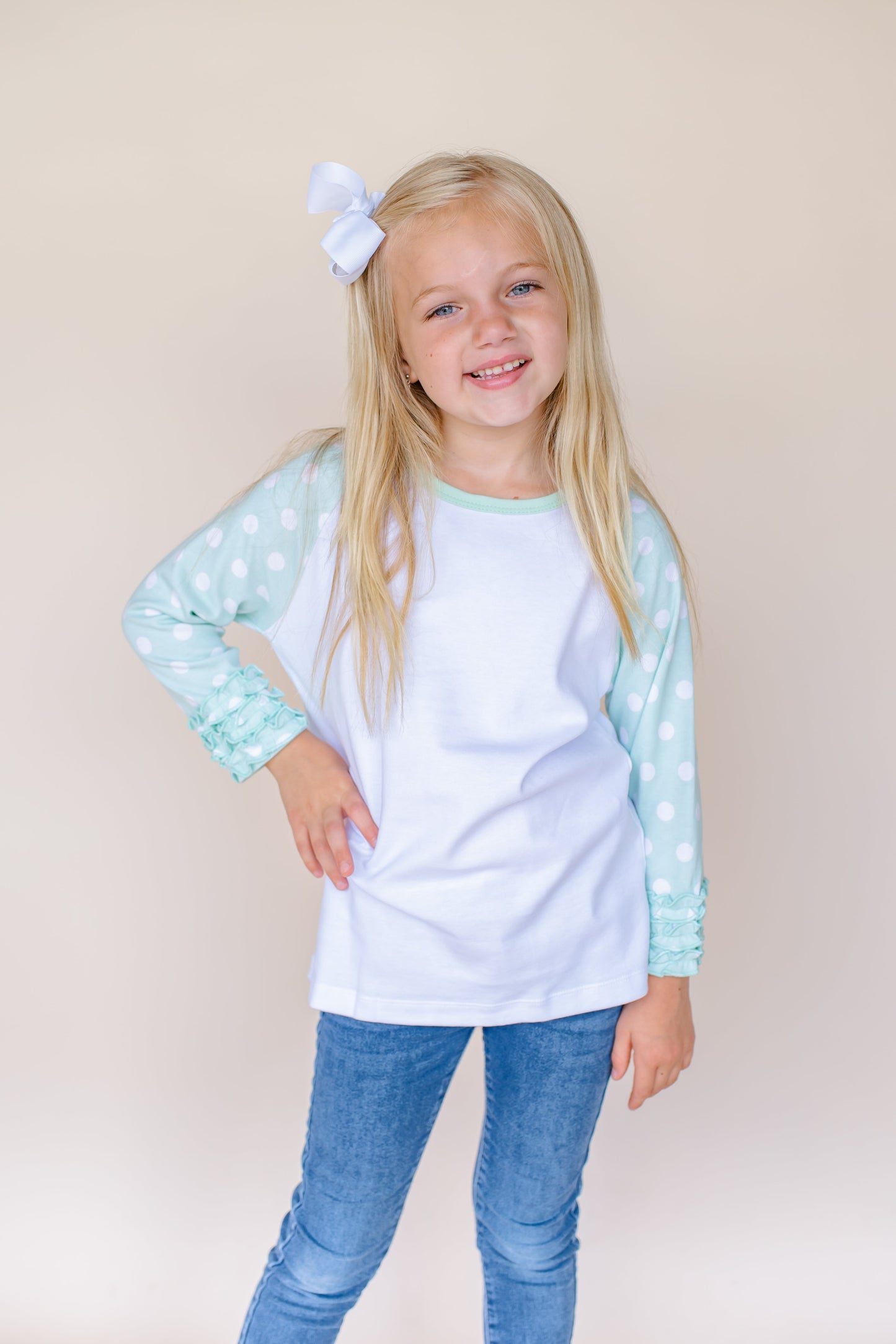 Girl's Polka Dot Triple Ruffle Raglan