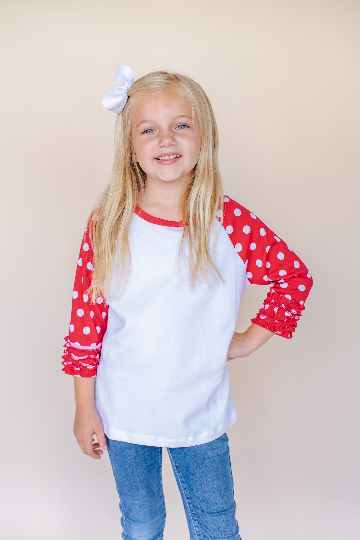 Girl's Polka Dot Triple Ruffle Raglan