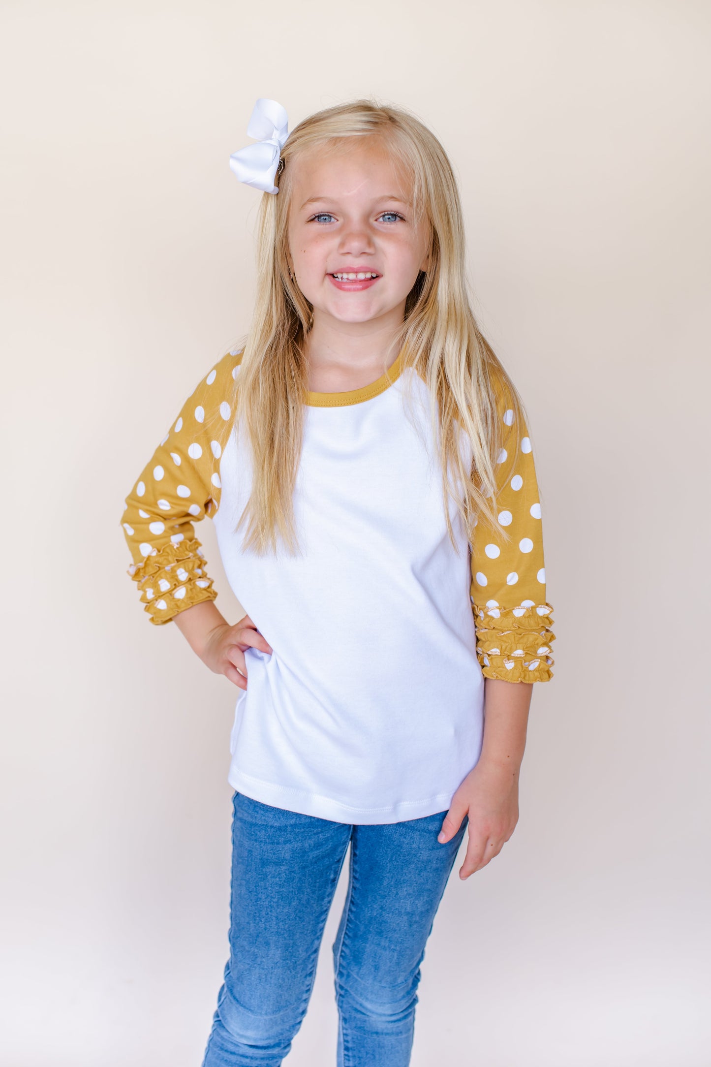 Girl's Polka Dot Triple Ruffle Raglan