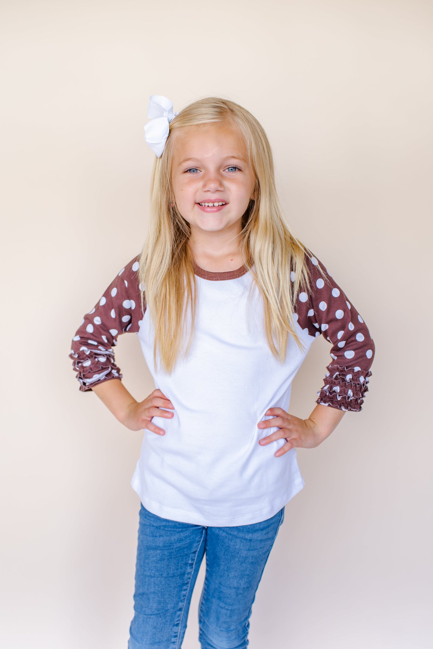 Girl's Polka Dot Triple Ruffle Raglan
