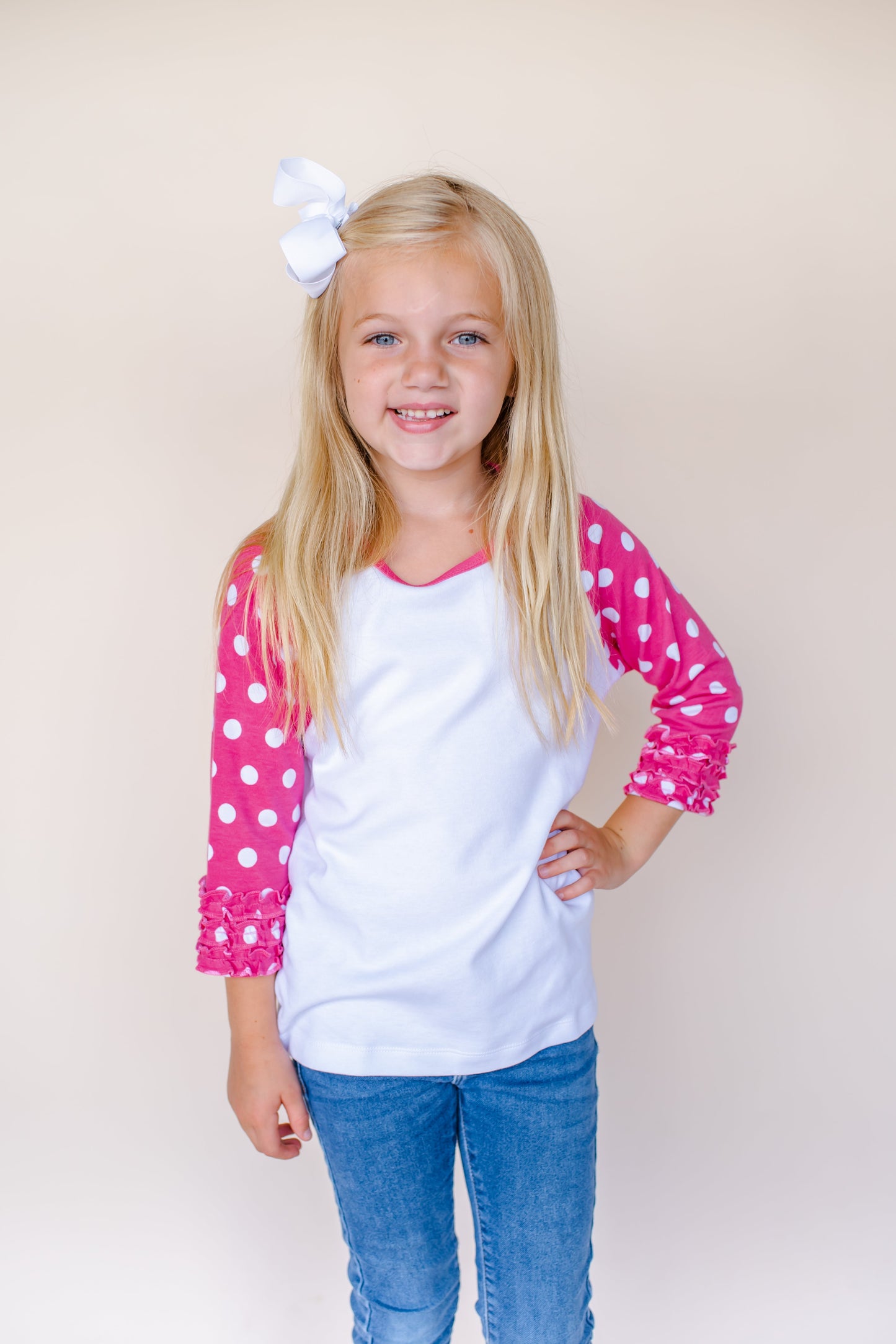 Girl's Polka Dot Triple Ruffle Raglan