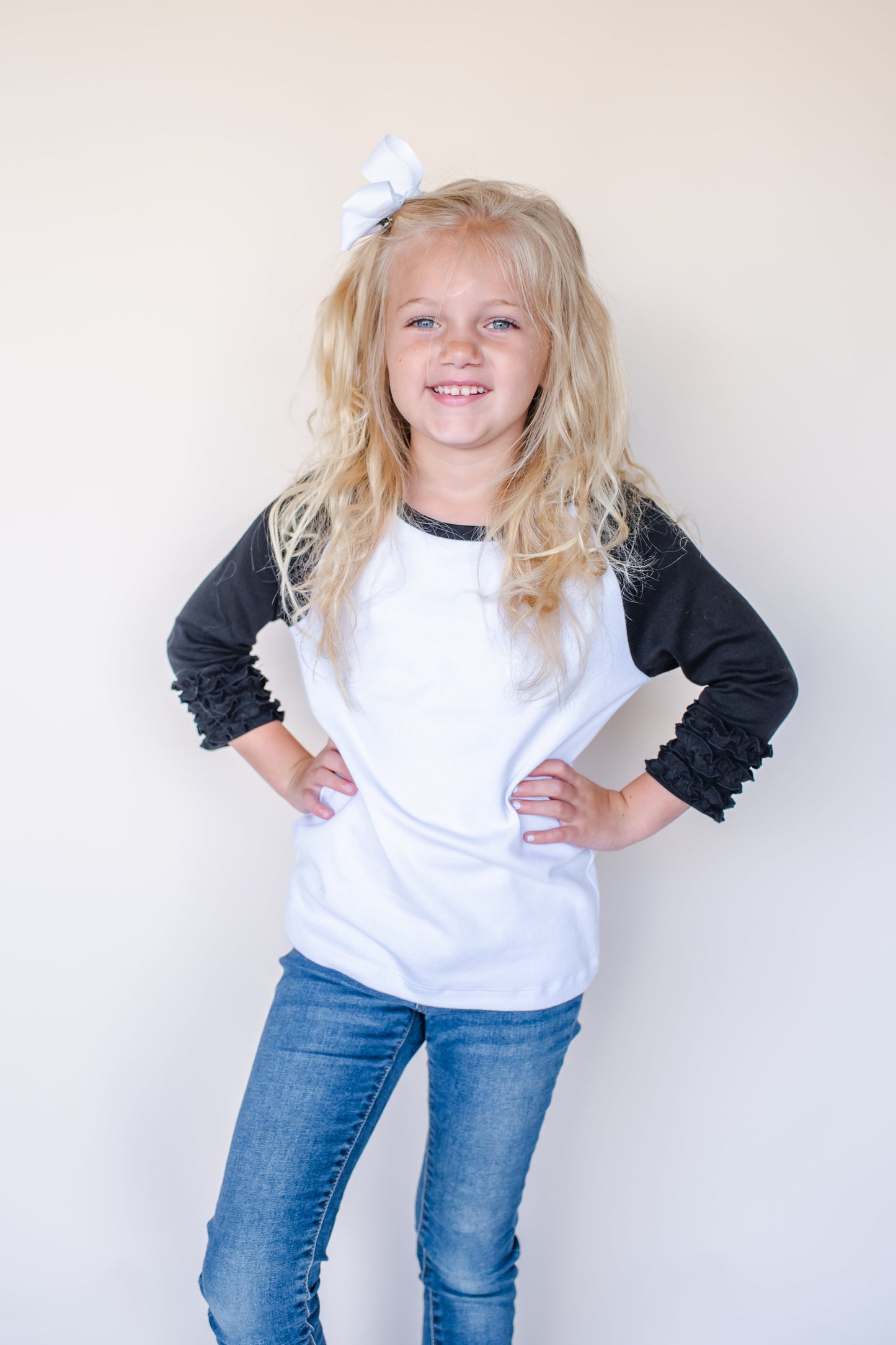 Girl's Solid Triple Ruffle Raglan