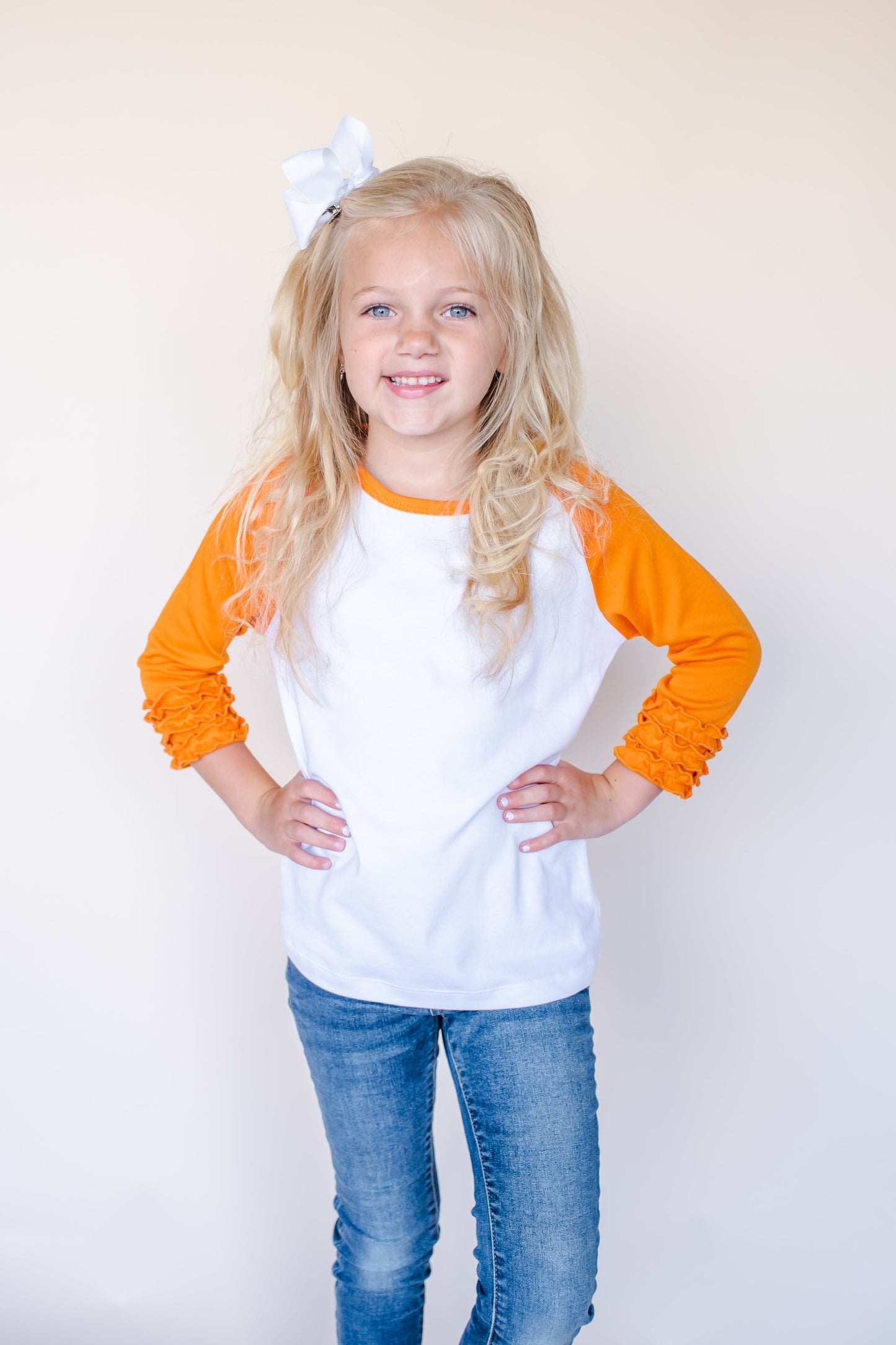 Girl's Solid Triple Ruffle Raglan