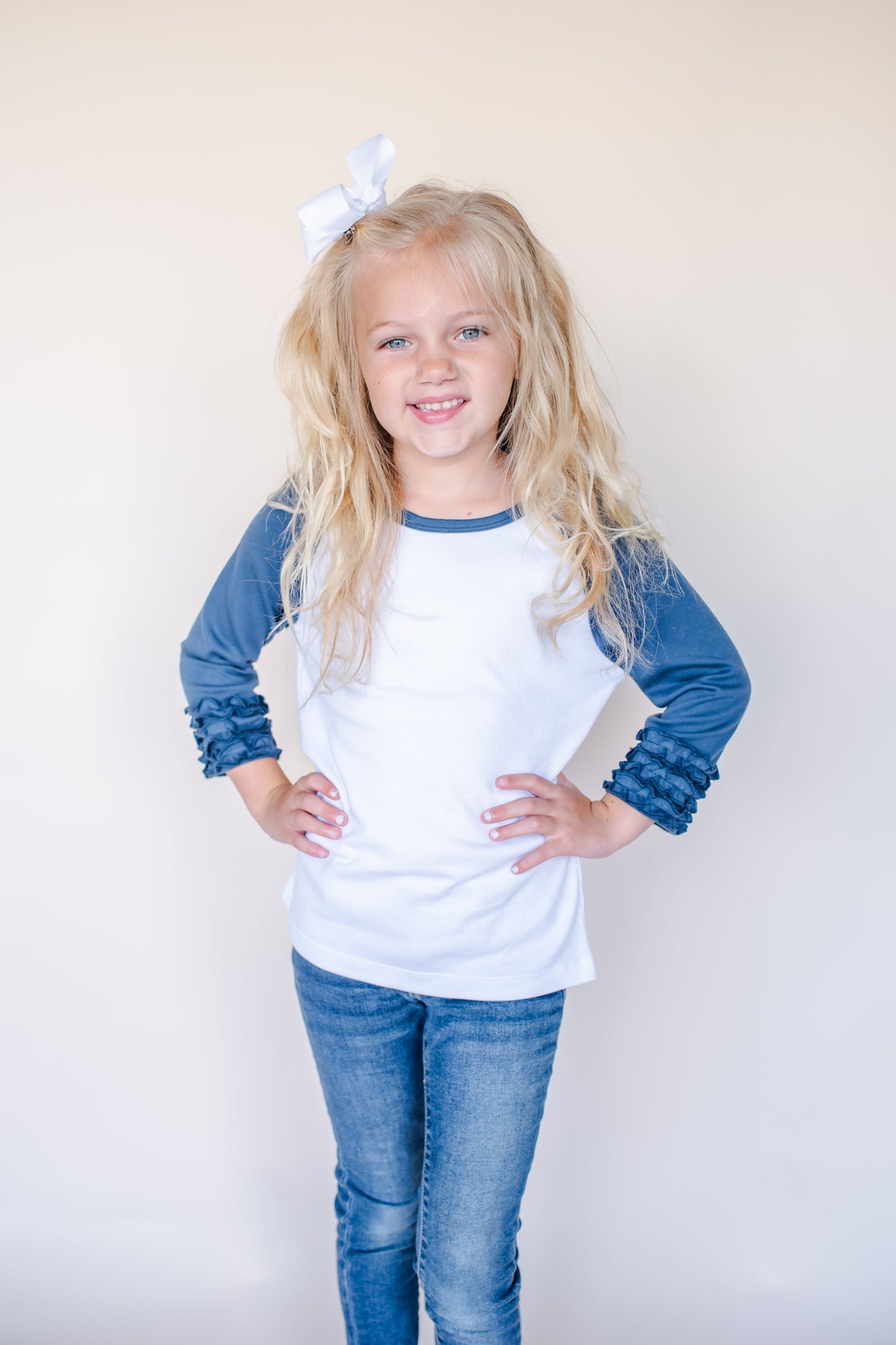 Girl's Solid Triple Ruffle Raglan