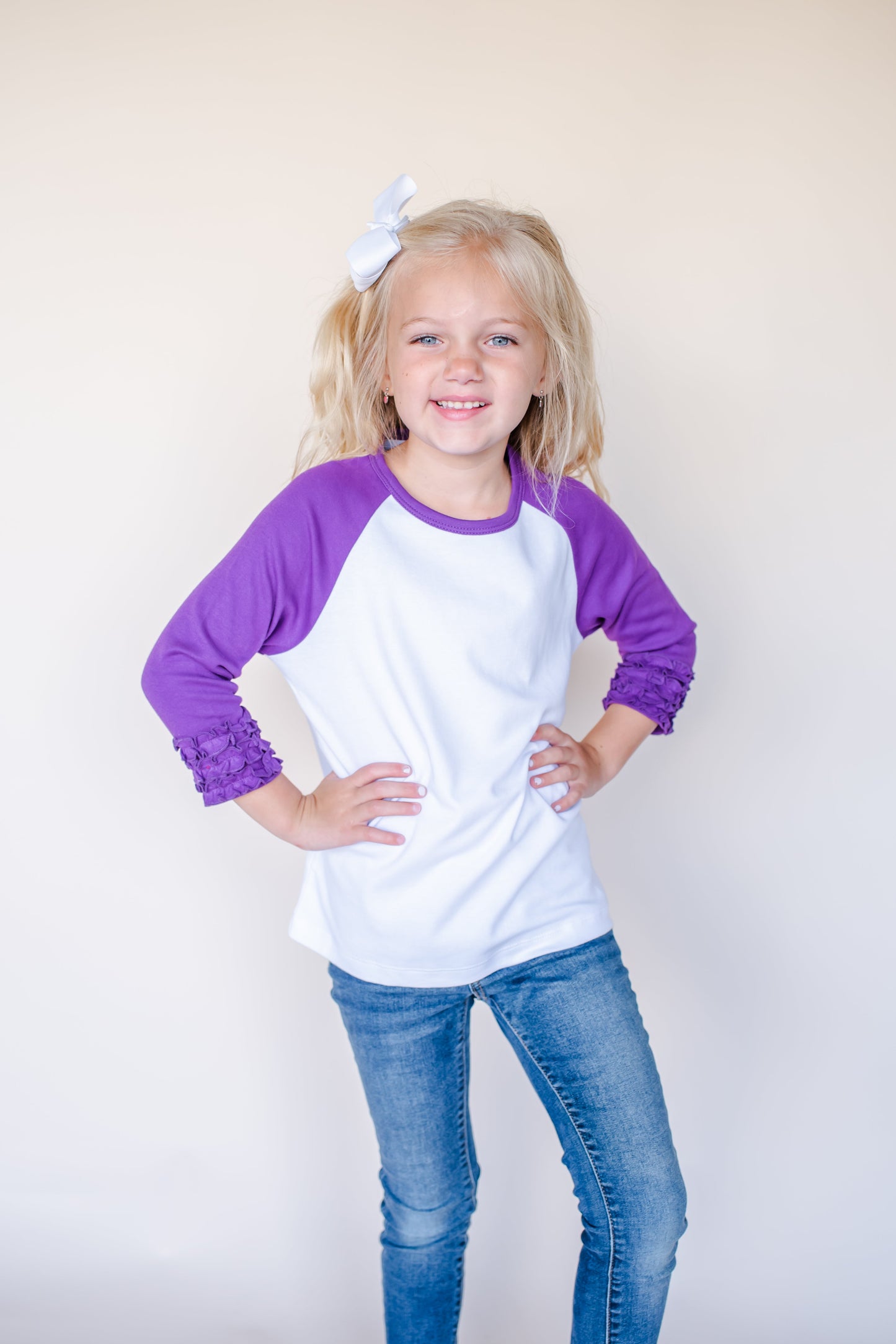 Girl's Solid Triple Ruffle Raglan