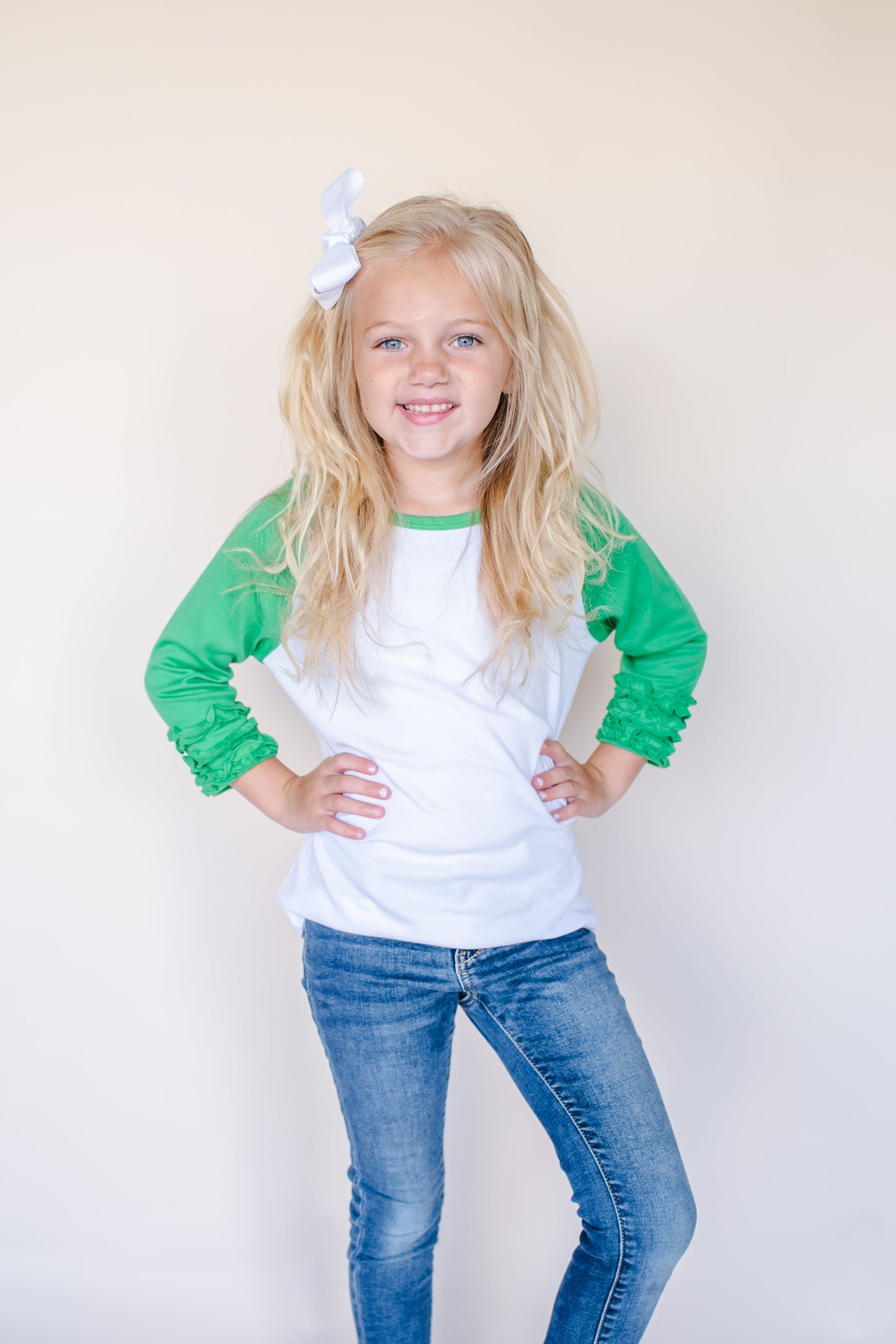 Girl's Solid Triple Ruffle Raglan