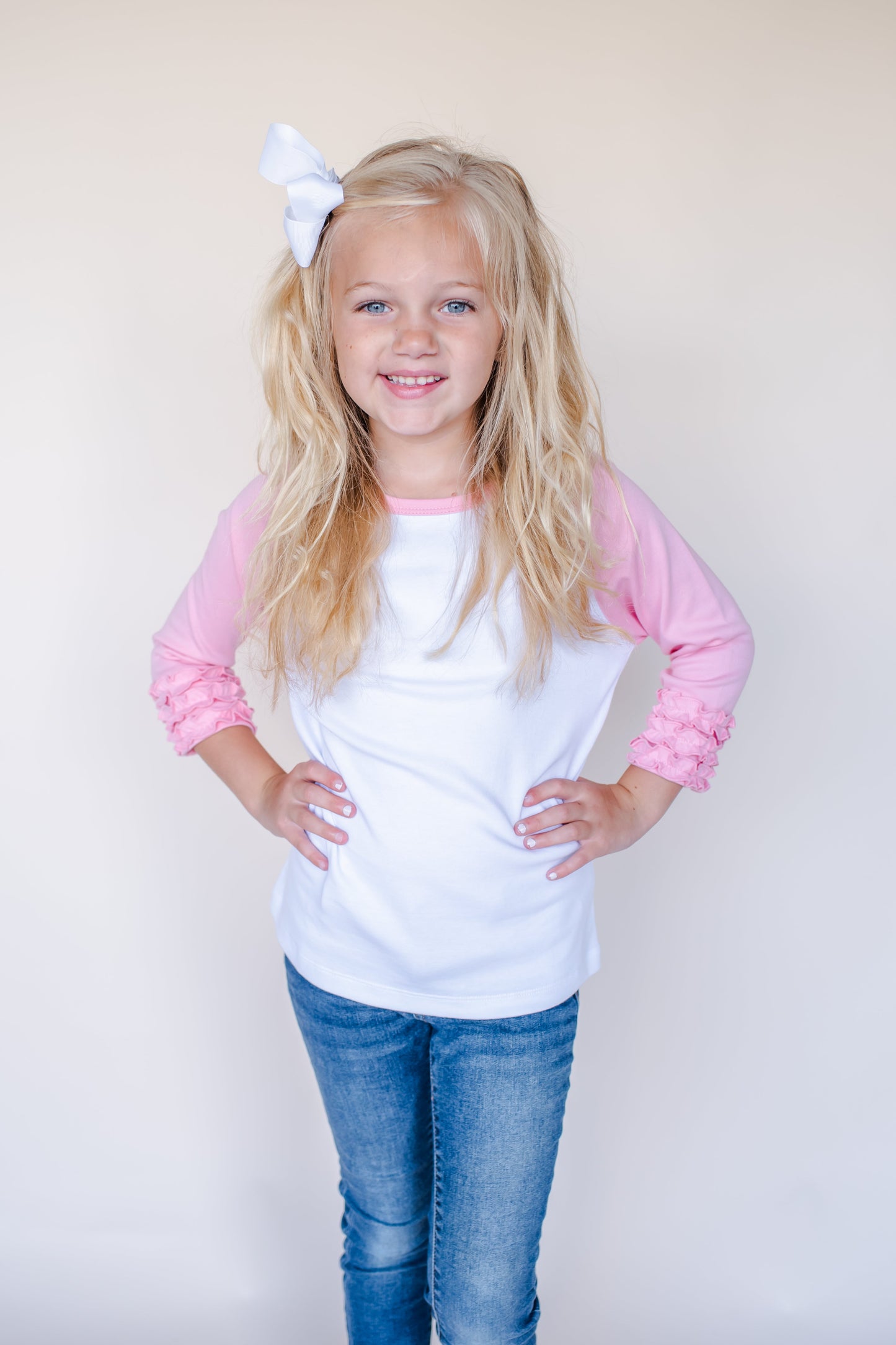 Girl's Solid Triple Ruffle Raglan