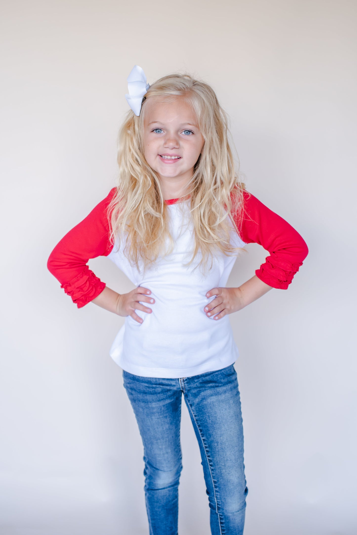 Girl's Solid Triple Ruffle Raglan