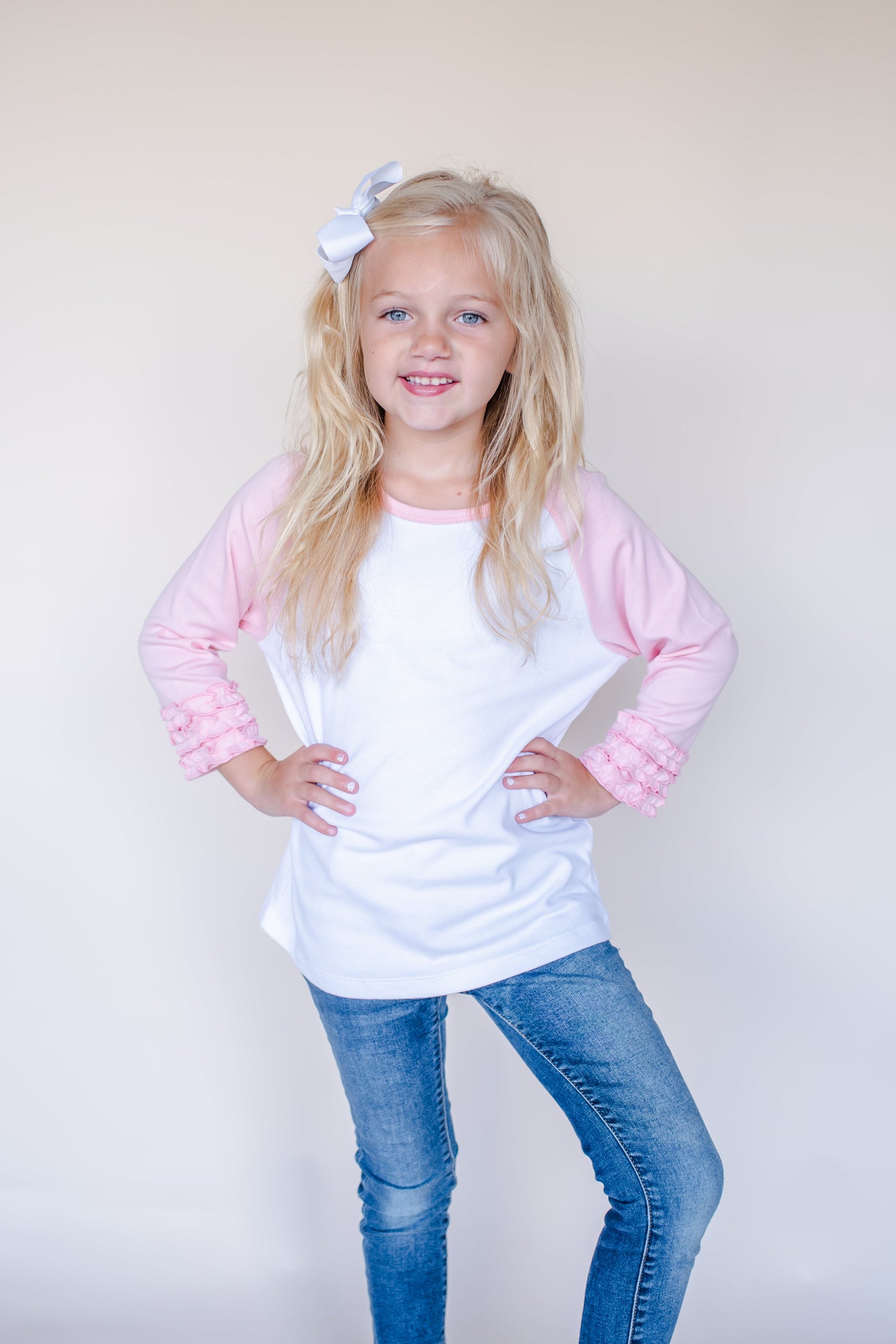Girl's Solid Triple Ruffle Raglan