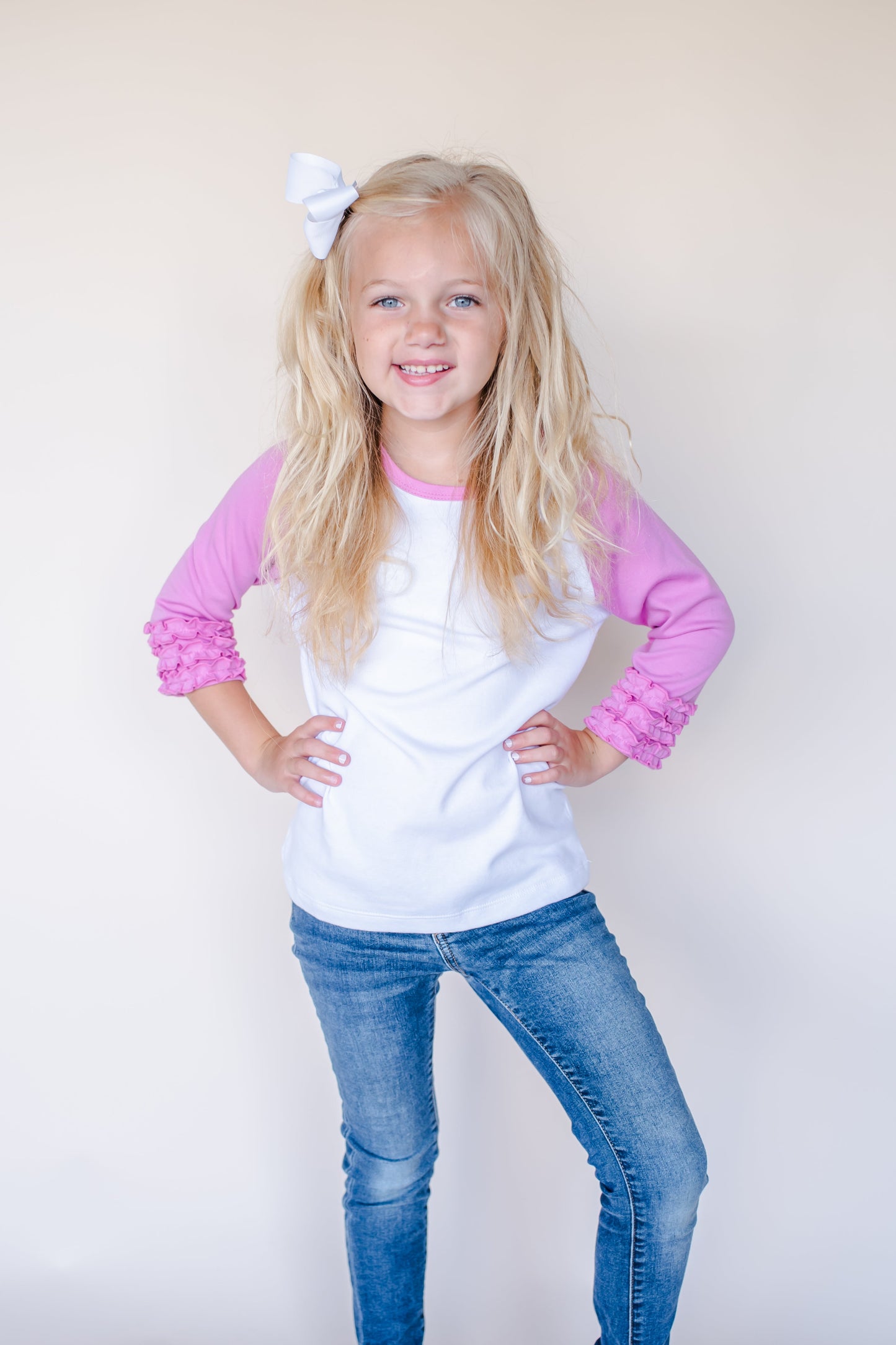 Girl's Solid Triple Ruffle Raglan