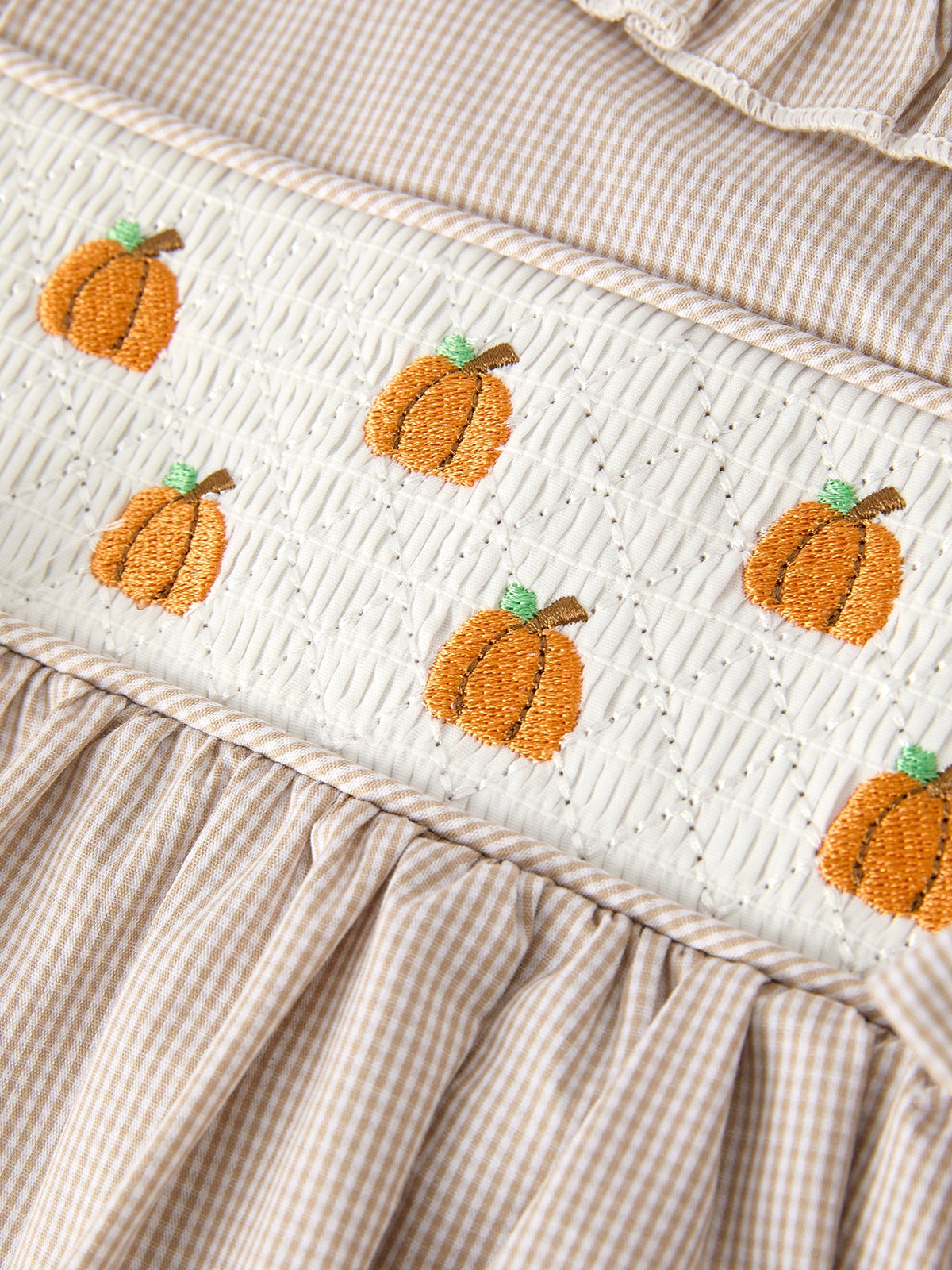 Fall Thanksgiving Pumpkin Embroidery Smock Plaid Girls Dress