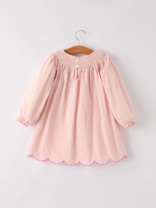 Autumn Halloween Light Pink Ghost Embroidery Smock Girl Dress